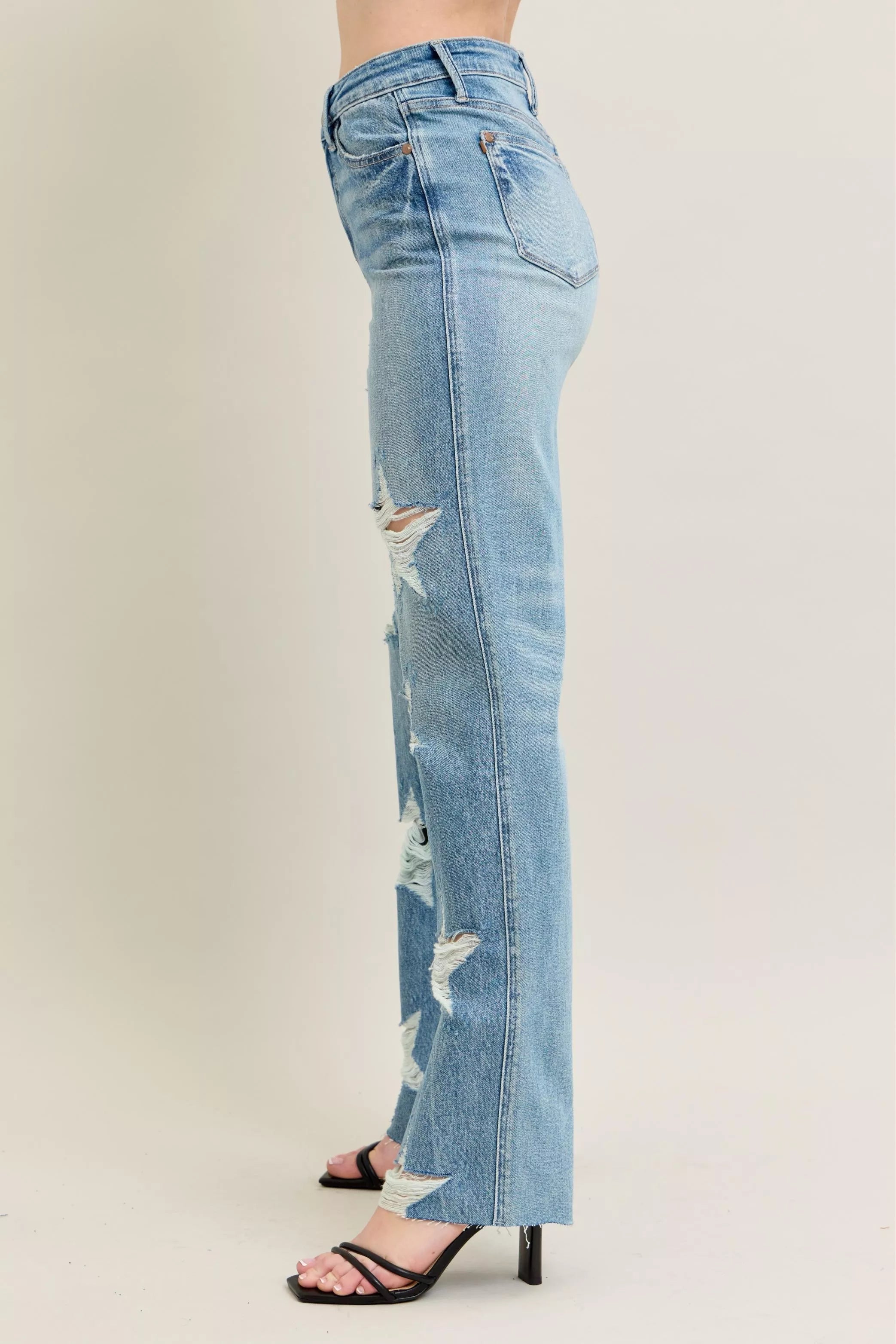 Judy Blue Full Size High Waist  Rigid Magic Star Shaped Destroy 90's Straight Jeans Plus Size