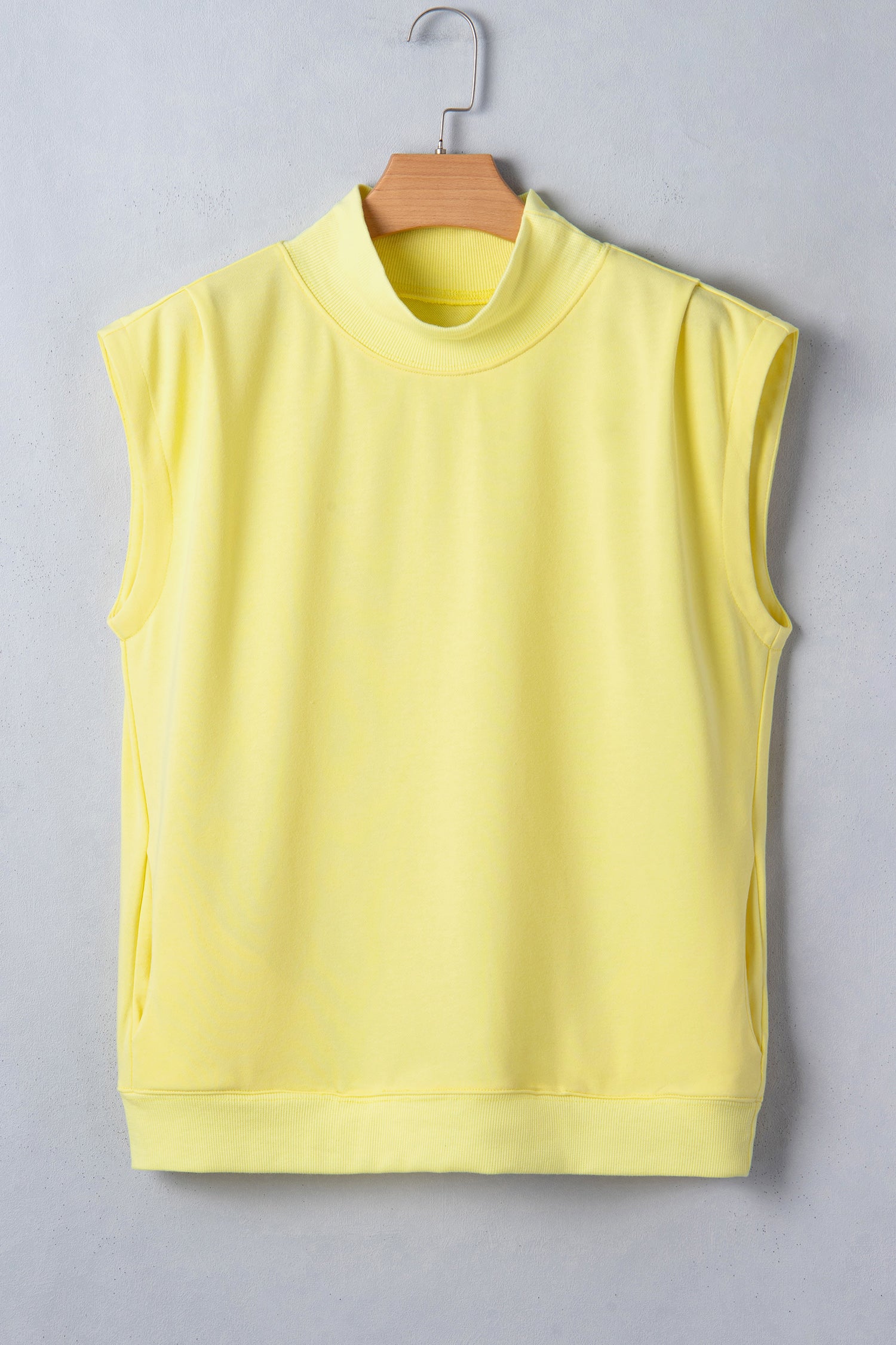 Light Grey Solid Color High Neck Cap Sleeve Loose Top