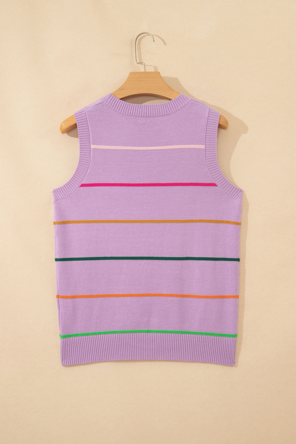 Sky Blue Stripe Round Neck Knitted Sweater Tank