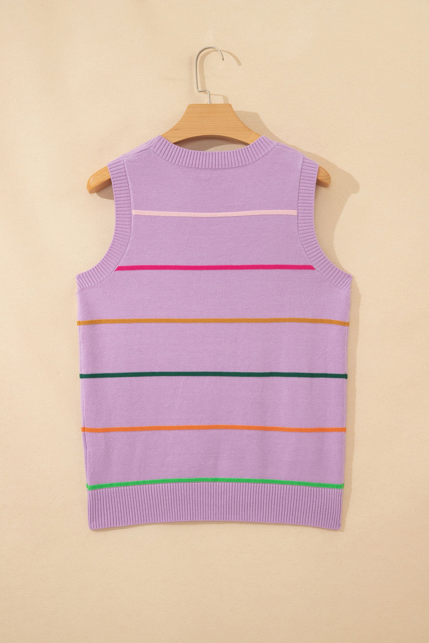 Sky Blue Stripe Round Neck Knitted Sweater Tank