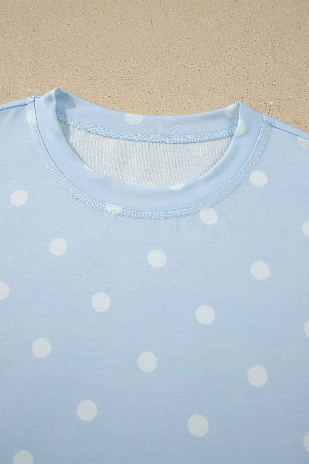 White Exposed Seam Detail Polka Dot Loose Tee Drawstring Shorts Set