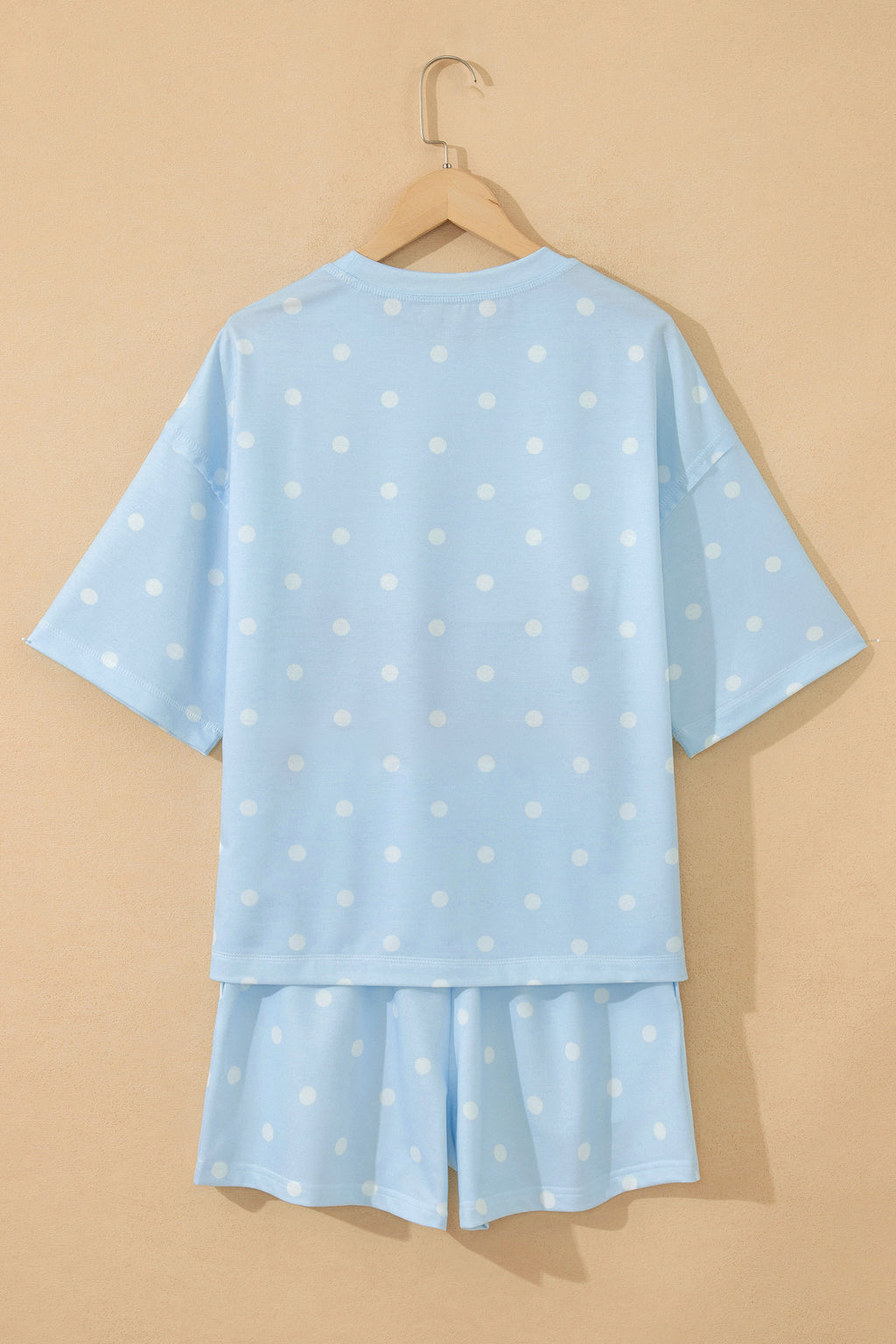 White Exposed Seam Detail Polka Dot Loose Tee Drawstring Shorts Set