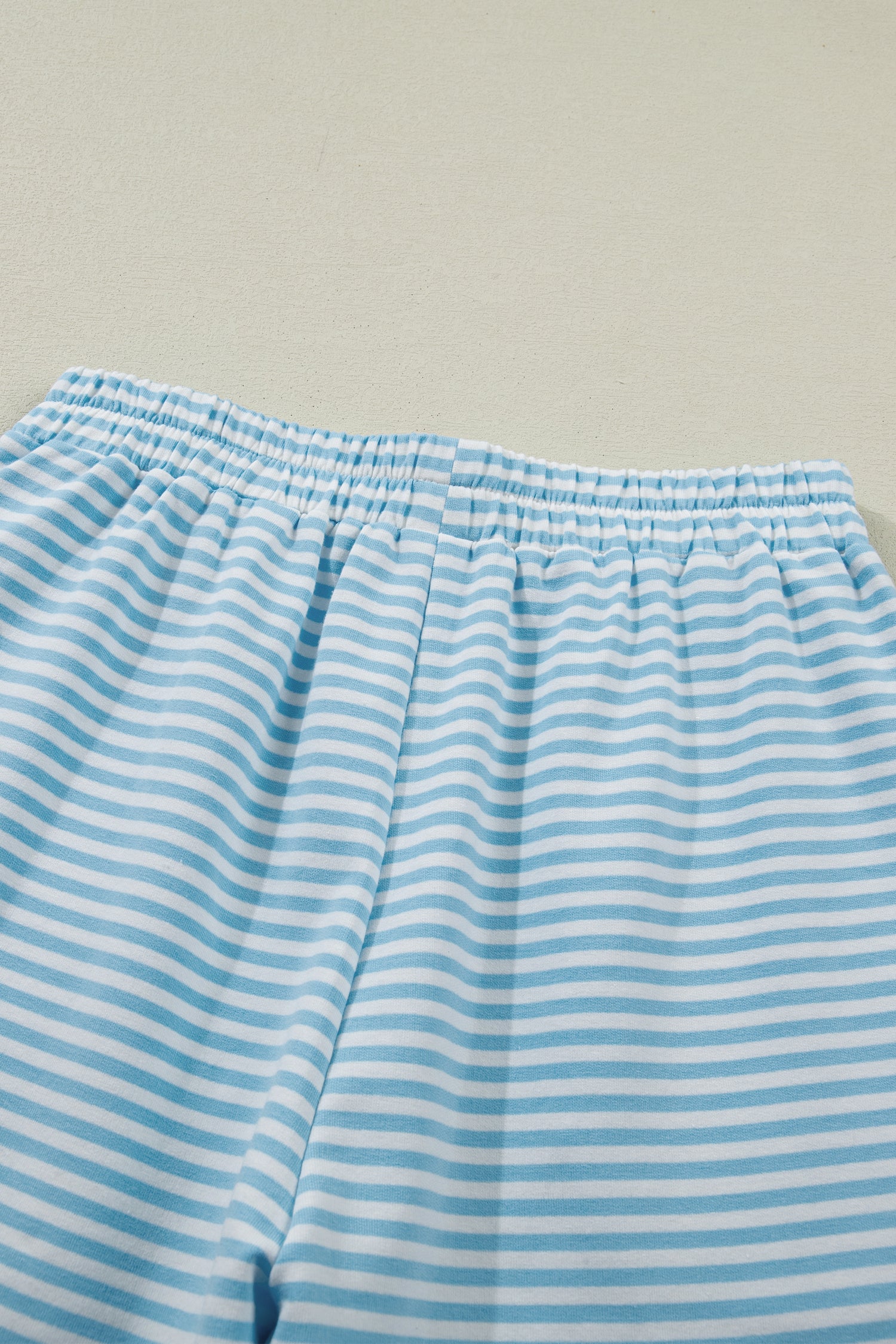 Pink Stripe Cuffed Sleeve Contrast Mock Neck Tee Casual 2pcs Short Set