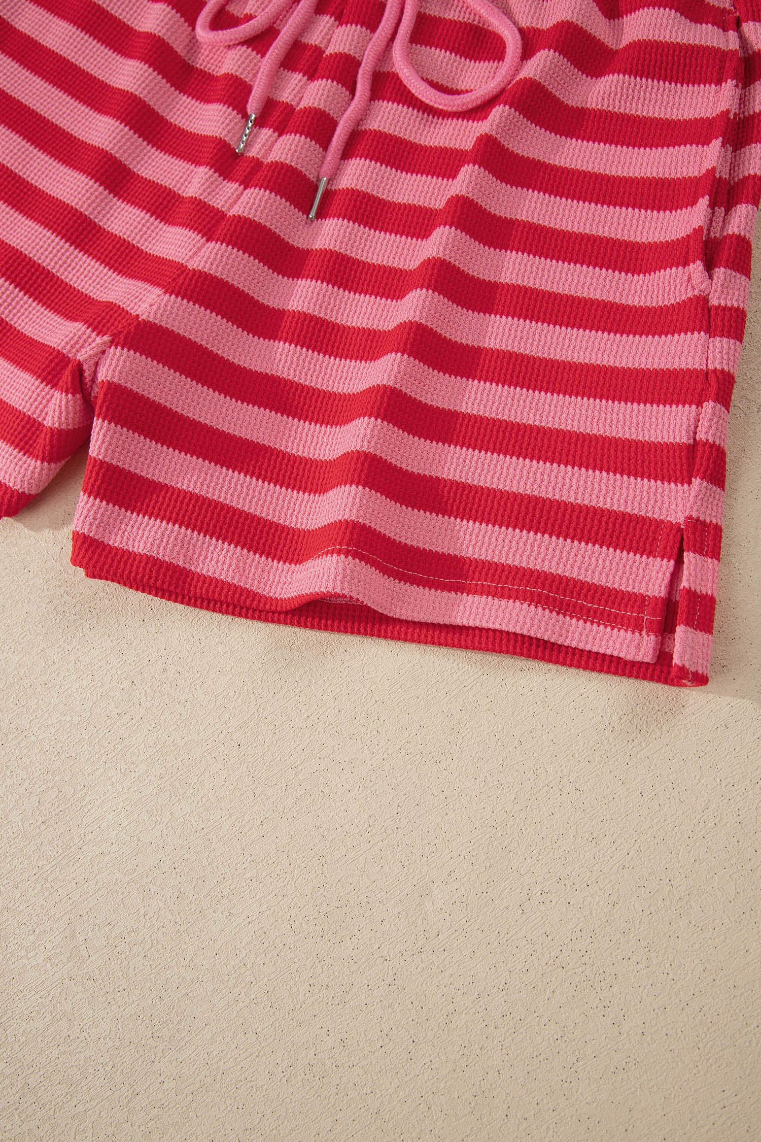 Pink Stripe Puff Short Sleeve T Shirt Matching Shorts Set