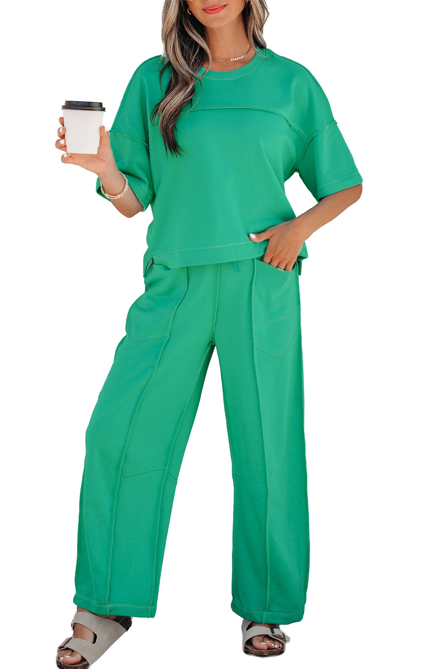 Orchid Bouquet Drop Shoulder Boxy Tee and Barrel Pants Set
