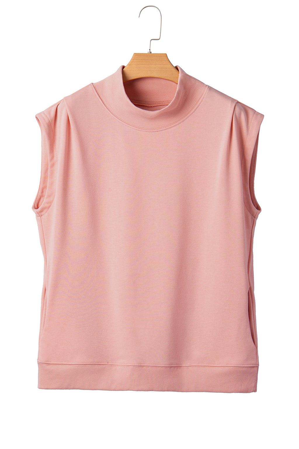 Light Grey Solid Color High Neck Cap Sleeve Loose Top