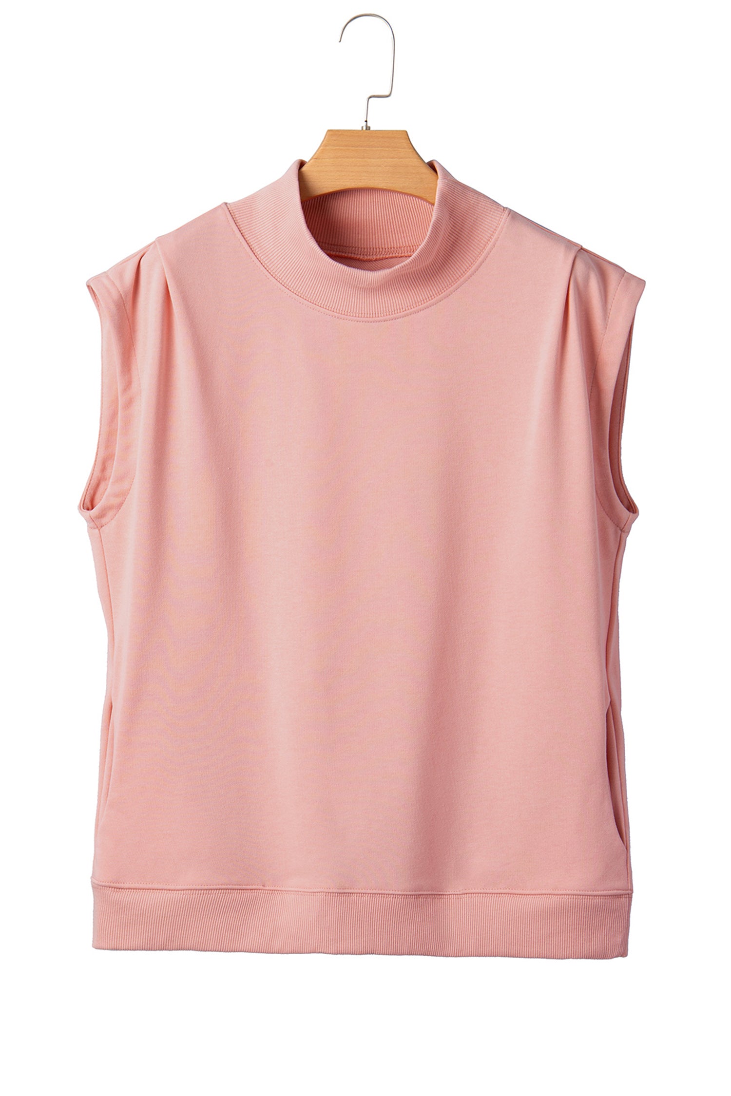 Light Grey Solid Color High Neck Cap Sleeve Loose Top