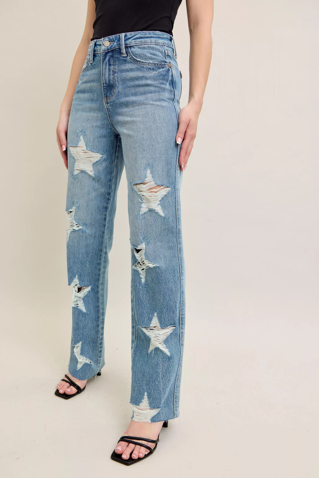 Judy Blue Full Size High Waist  Rigid Magic Star Shaped Destroy 90's Straight Jeans Plus Size