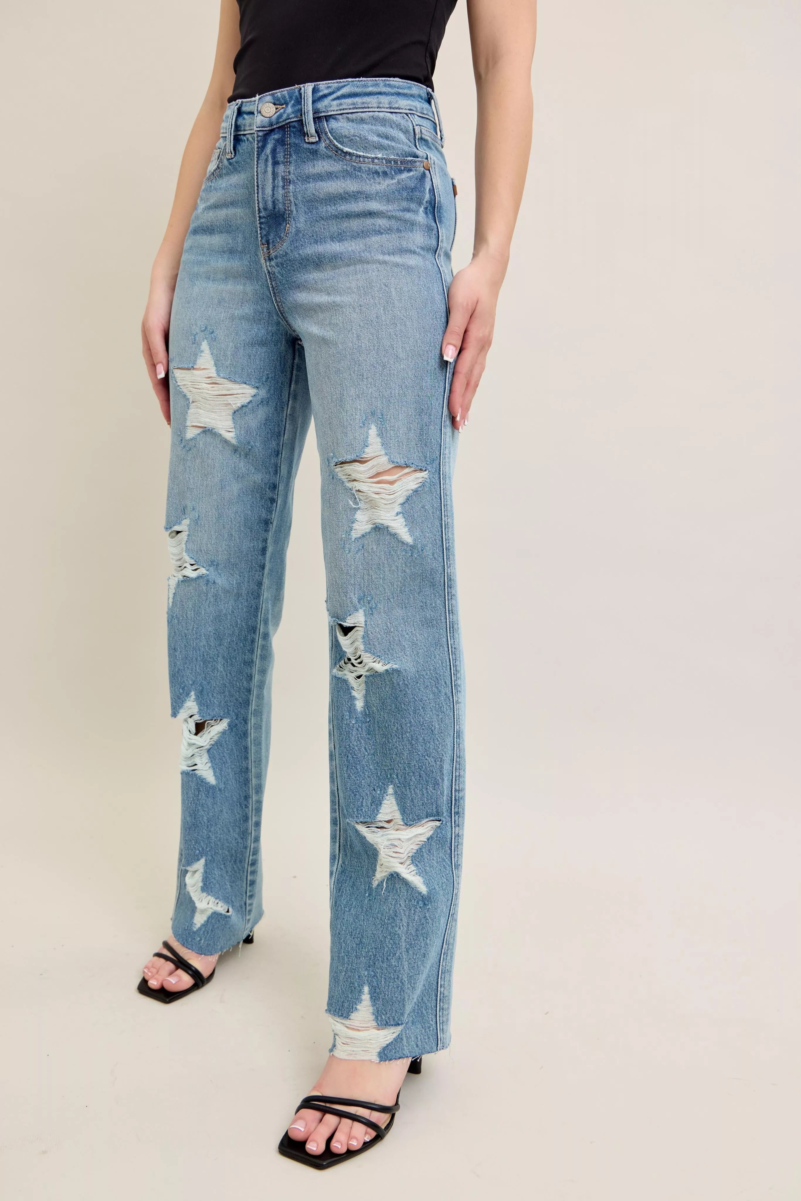 Judy Blue Full Size High Waist  Rigid Magic Star Shaped Destroy 90's Straight Jeans Plus Size