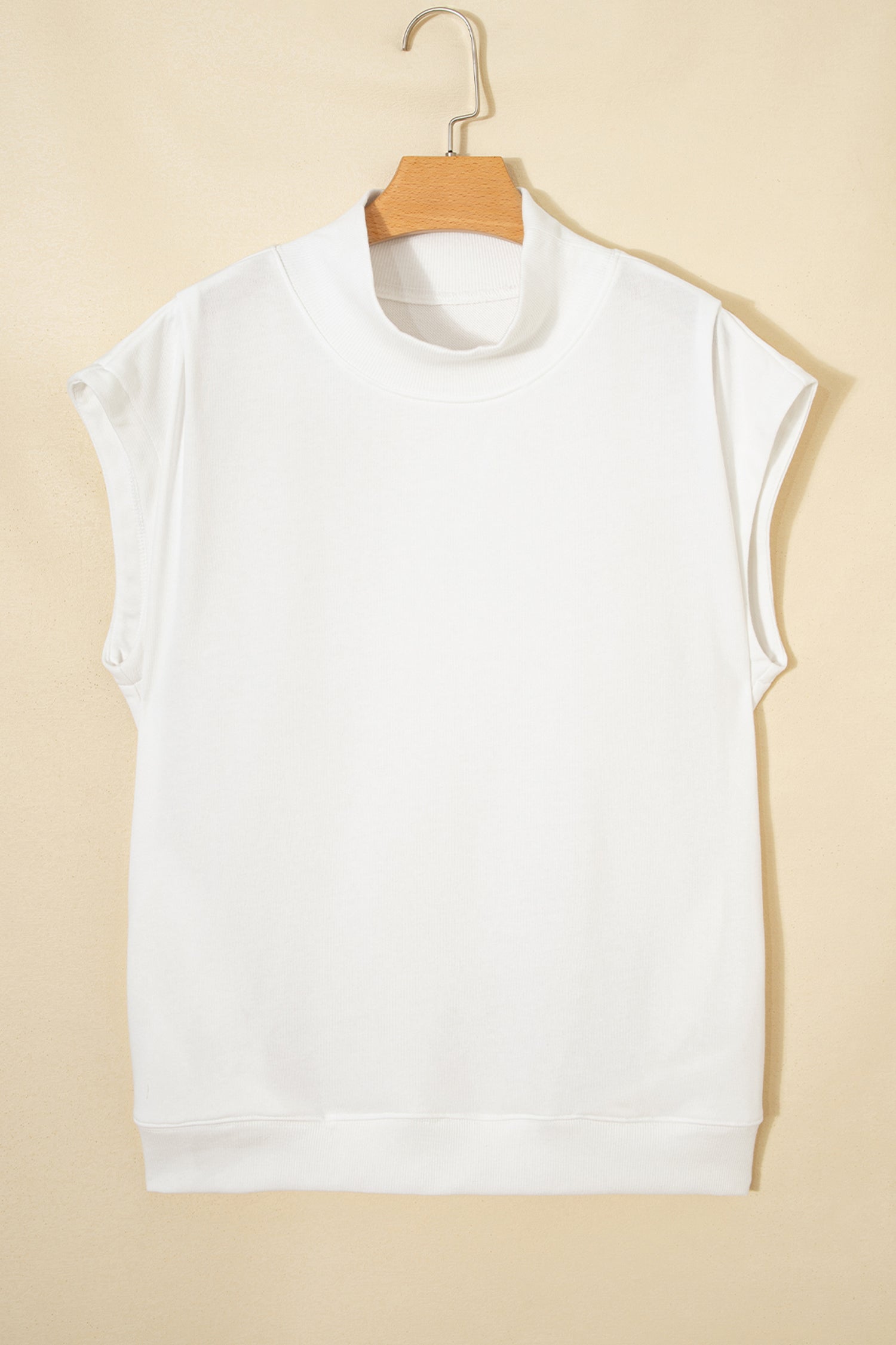 Light Grey Solid Color High Neck Cap Sleeve Loose Top