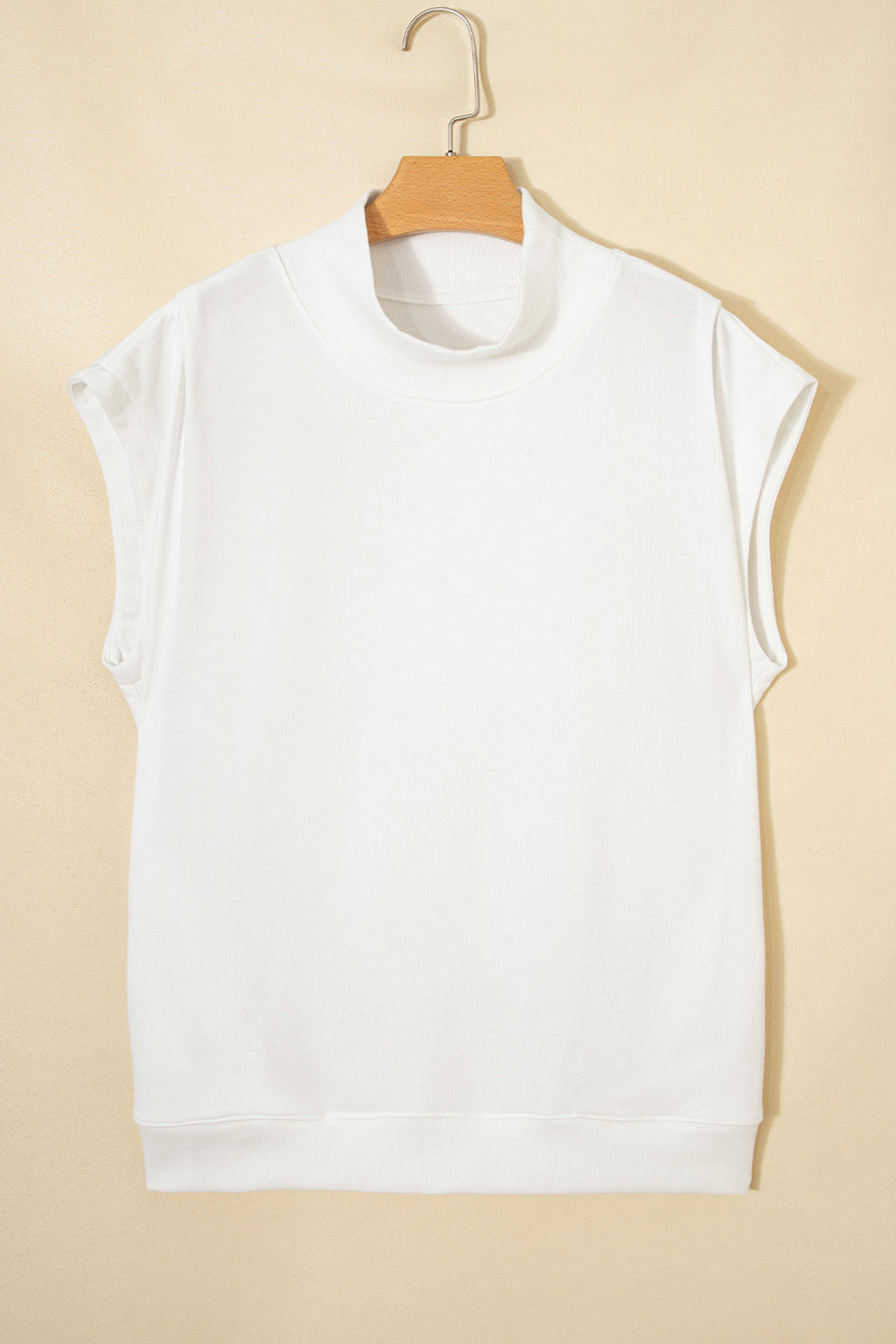 Light Grey Solid Color High Neck Cap Sleeve Loose Top