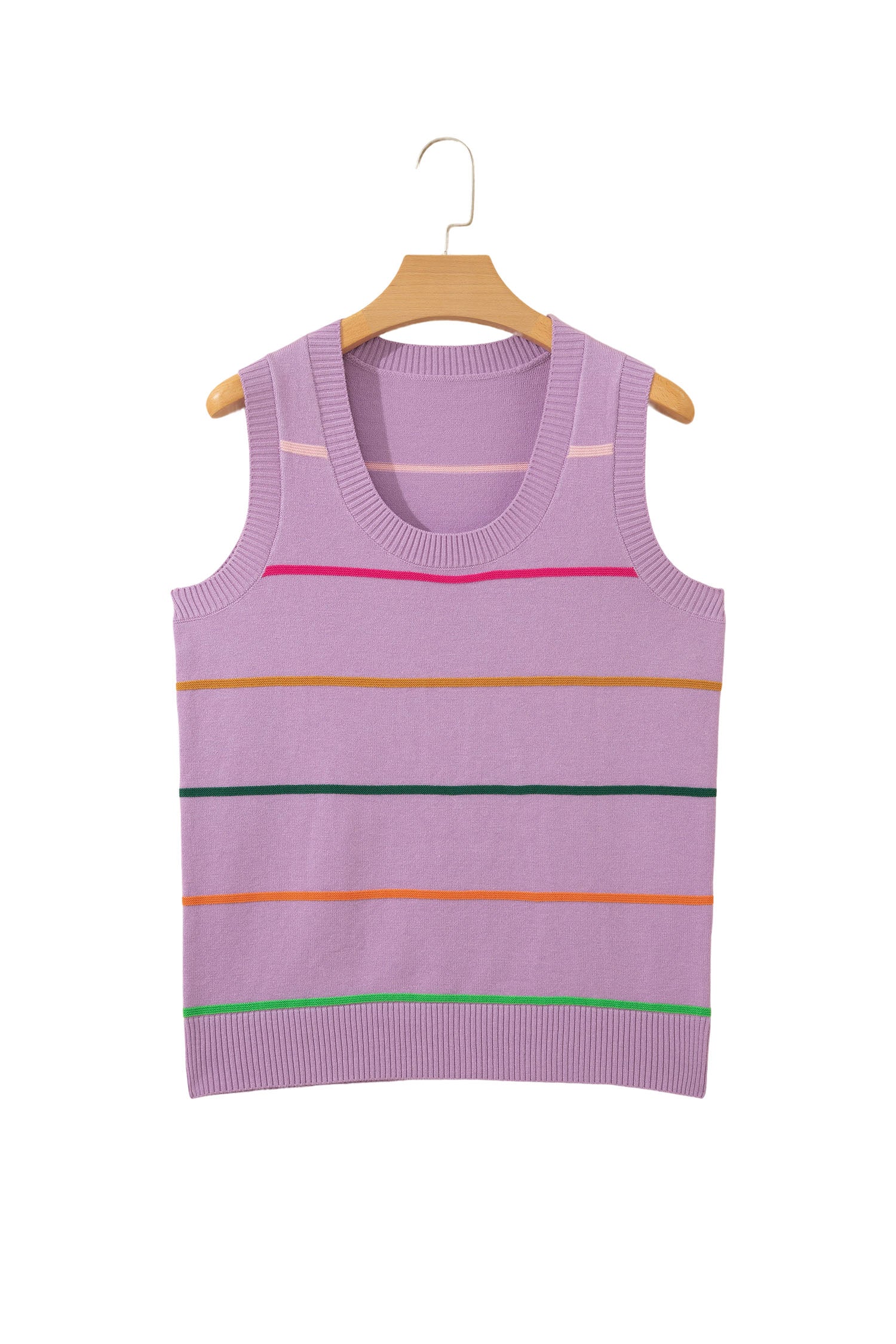 Sky Blue Stripe Round Neck Knitted Sweater Tank