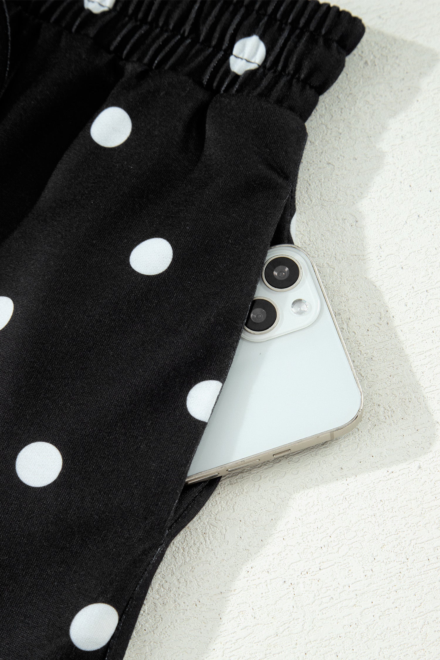 White Exposed Seam Detail Polka Dot Loose Tee Drawstring Shorts Set