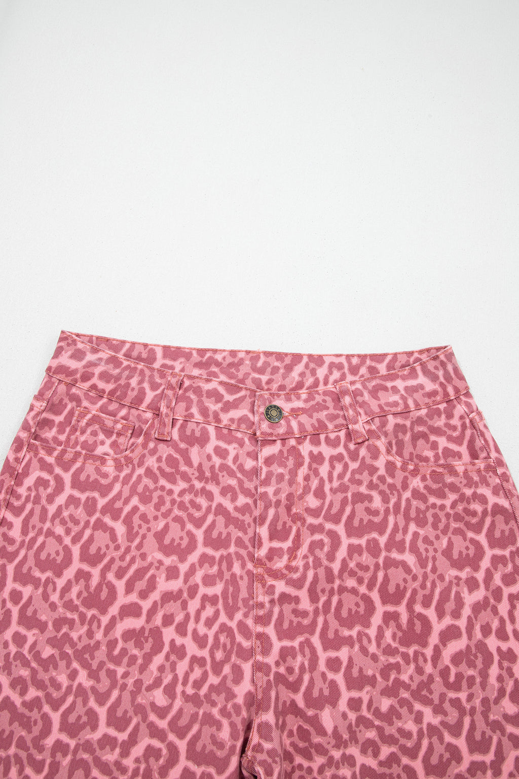 Brown Leopard Frayed Edge Wide Leg High Waist Jeans