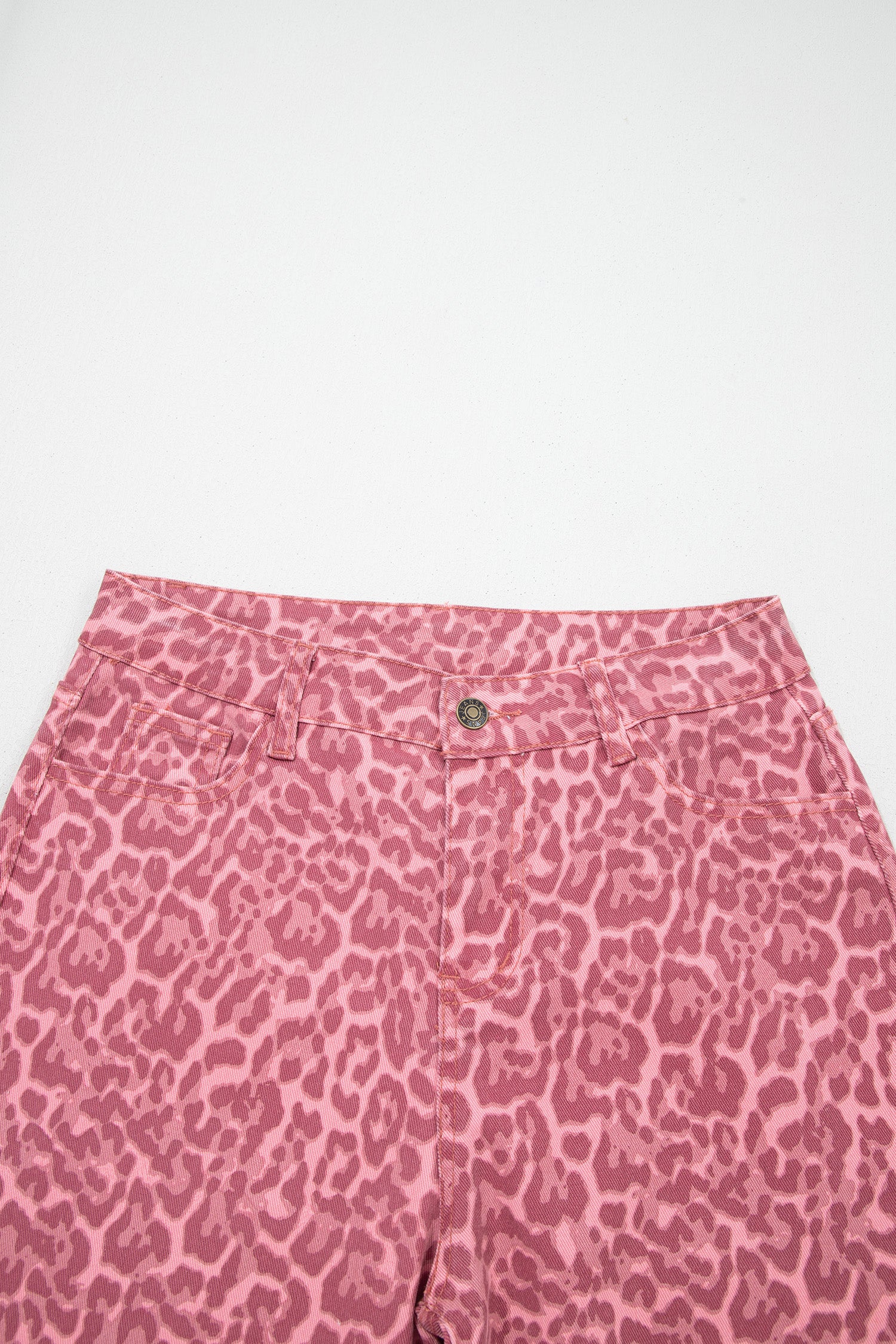 Brown Leopard Frayed Edge Wide Leg High Waist Jeans