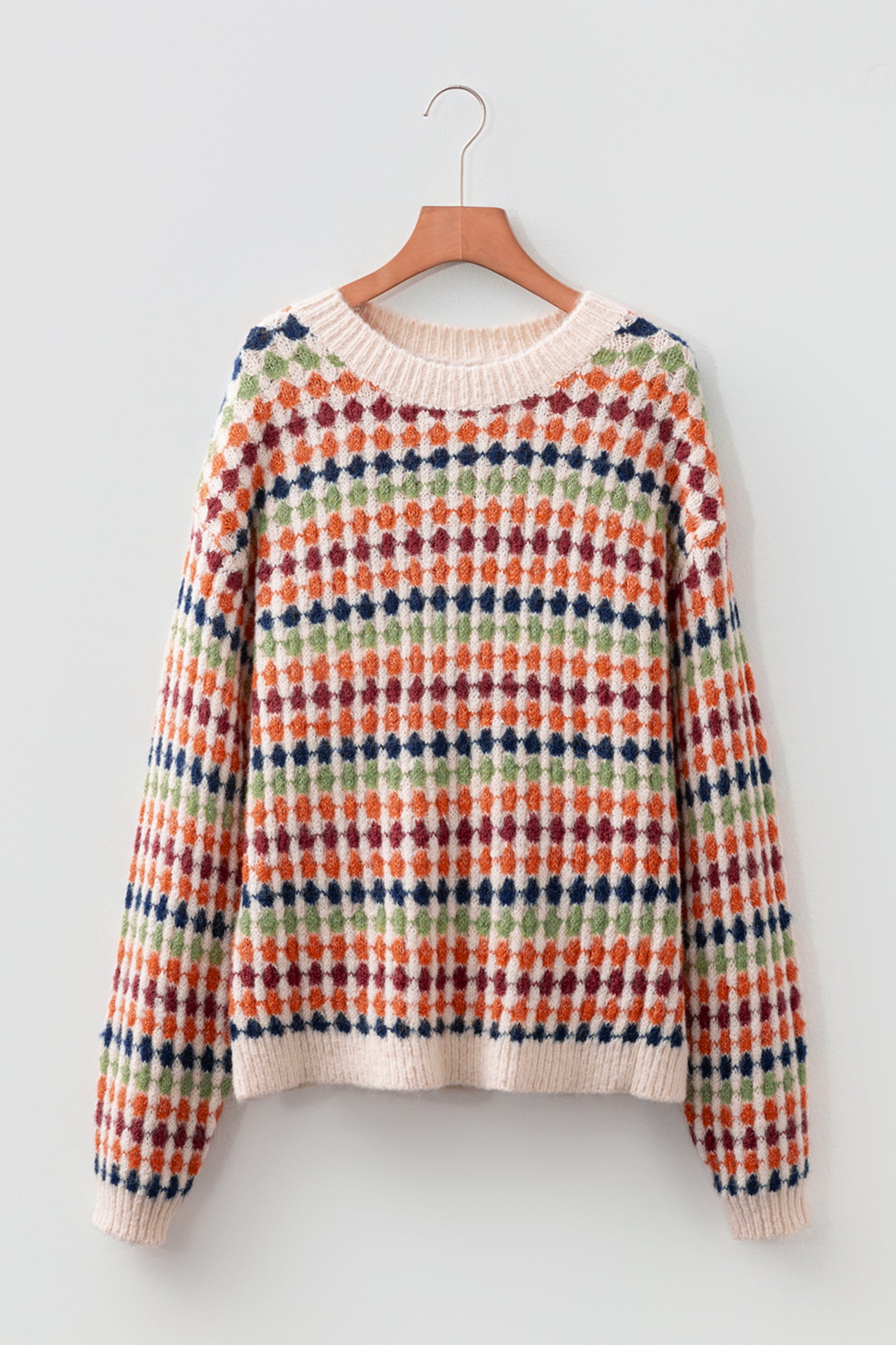 Multicolour Dotty Striped Pattern Knit Drop Shoulder Sweater
