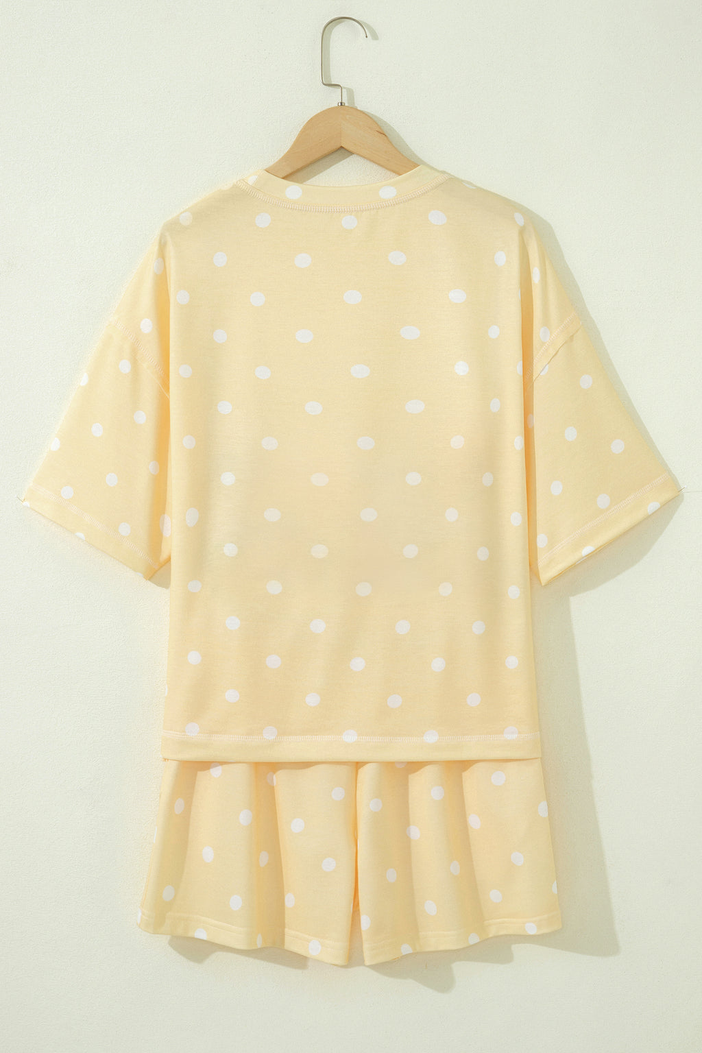 White Exposed Seam Detail Polka Dot Loose Tee Drawstring Shorts Set