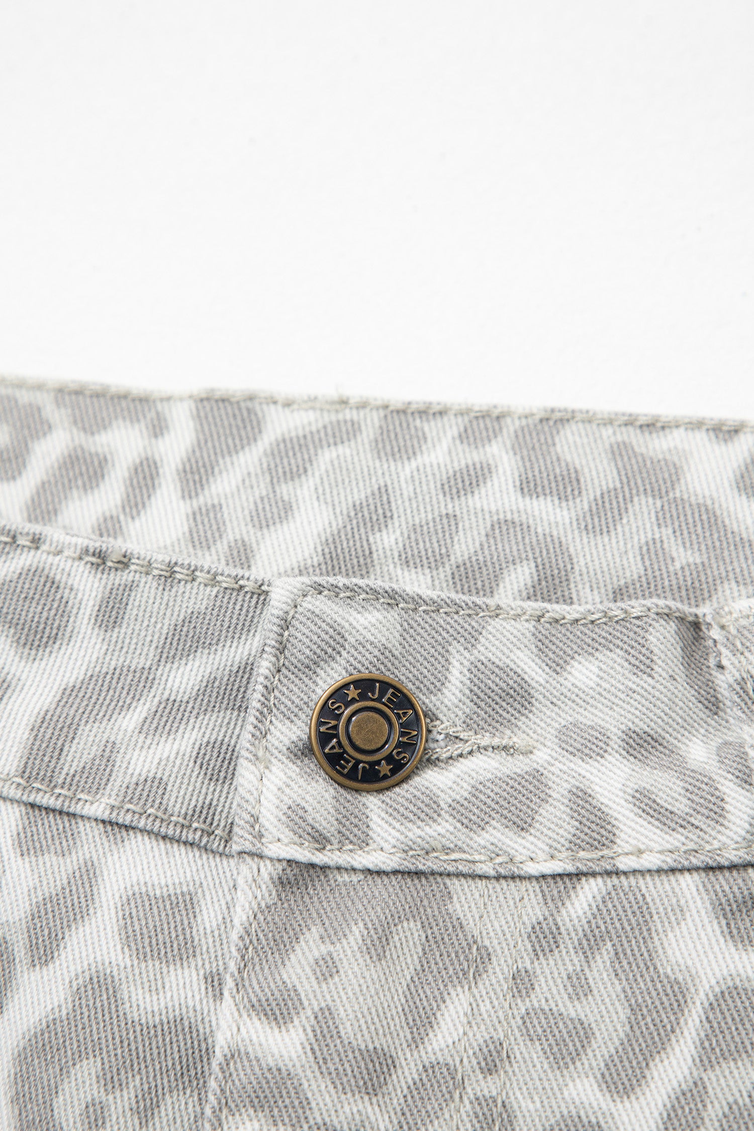 Gray Leopard Frayed Edge Wide Leg High Waist Jeans