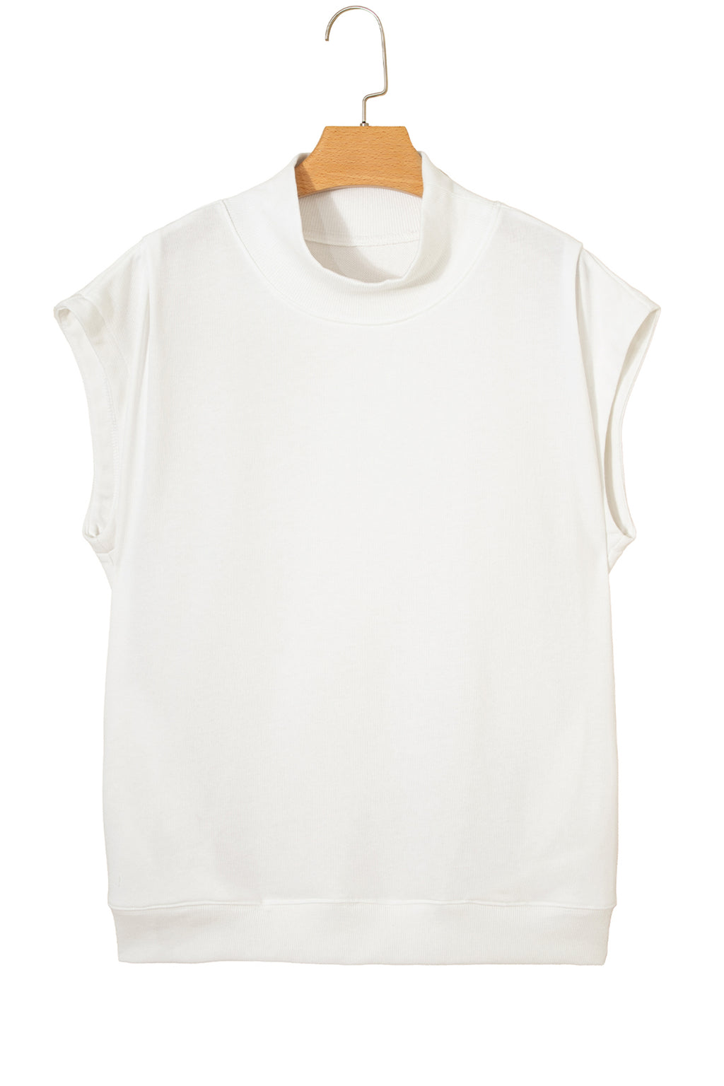 Light Grey Solid Color High Neck Cap Sleeve Loose Top