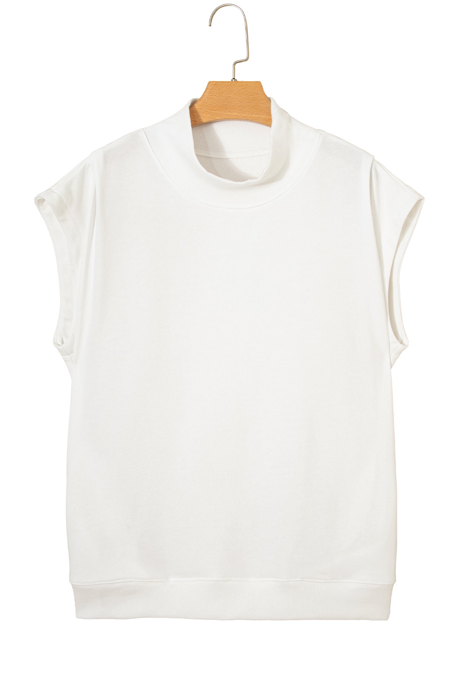 Light Grey Solid Color High Neck Cap Sleeve Loose Top
