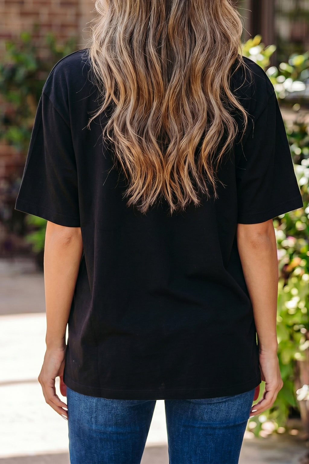 Beau Blue Solid Color High Neck Oversize Tee
