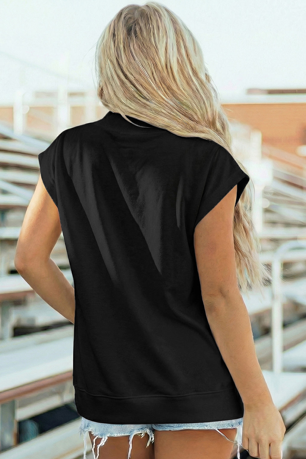 Light Grey Solid Color High Neck Cap Sleeve Loose Top