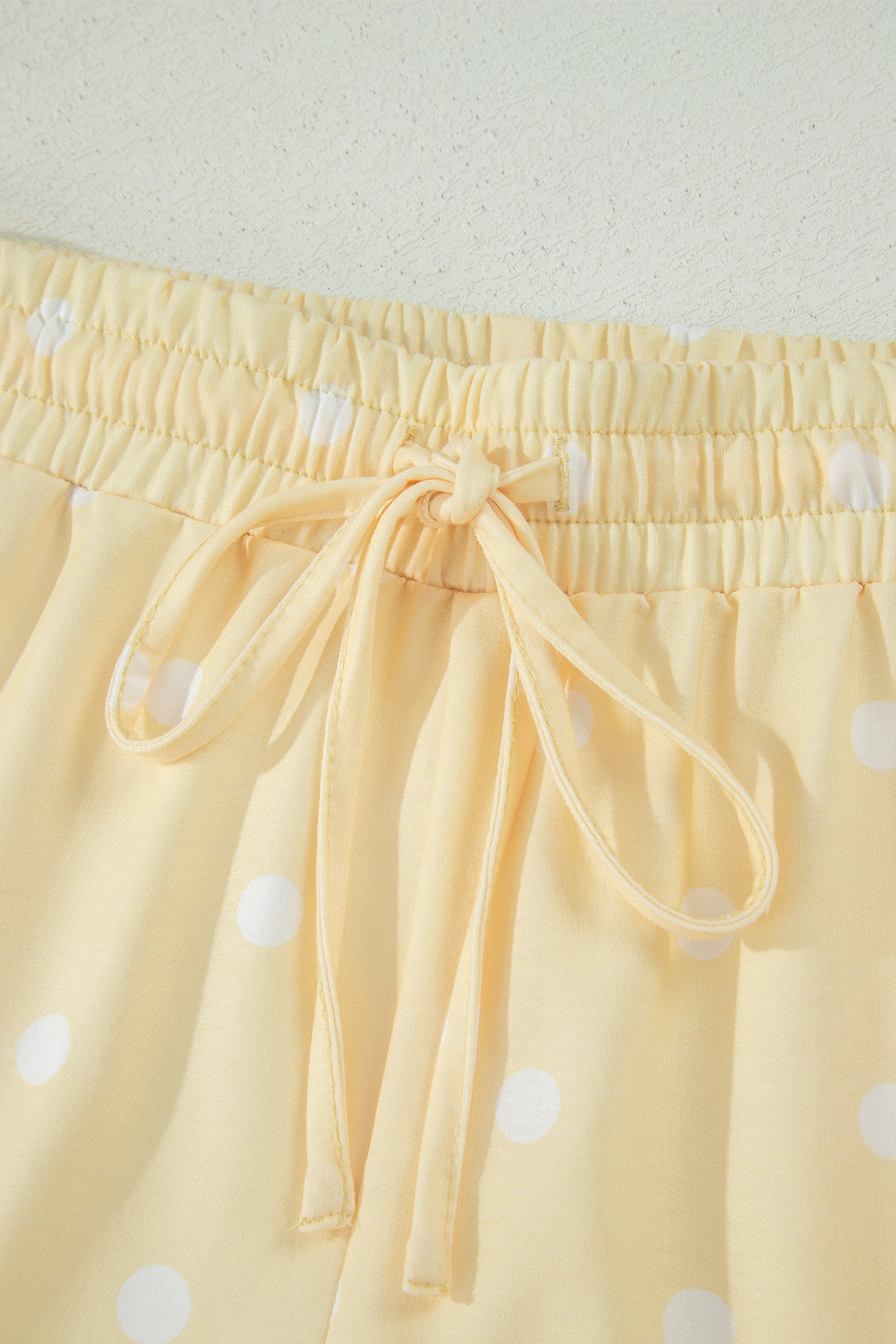 White Exposed Seam Detail Polka Dot Loose Tee Drawstring Shorts Set