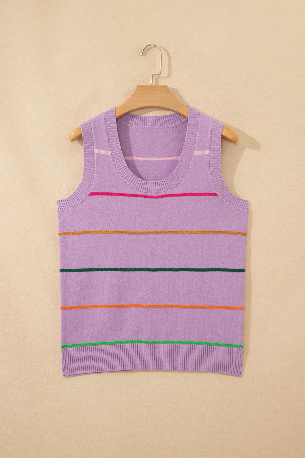 Sky Blue Stripe Round Neck Knitted Sweater Tank
