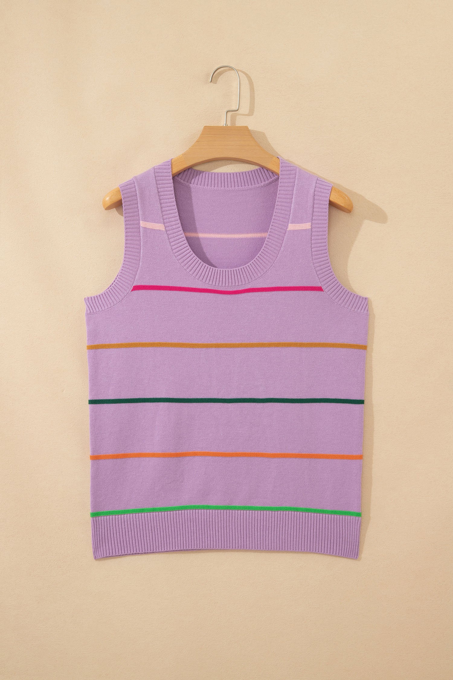 Sky Blue Stripe Round Neck Knitted Sweater Tank