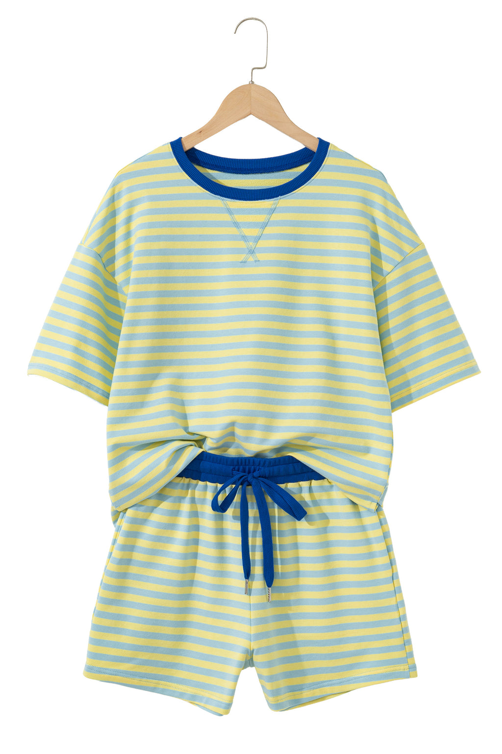 Rose Stripe Drop Shoulder Boxy Casual Terry Short Set