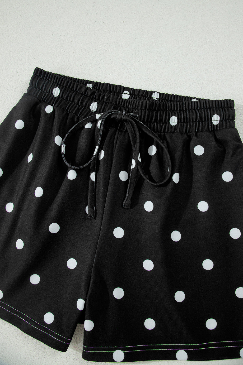 White Exposed Seam Detail Polka Dot Loose Tee Drawstring Shorts Set
