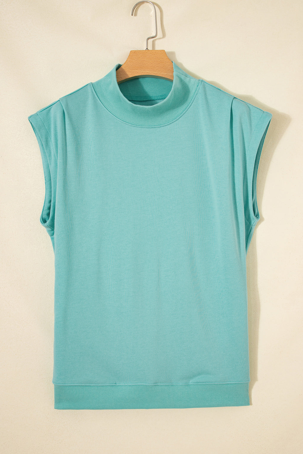 Light Grey Solid Color High Neck Cap Sleeve Loose Top