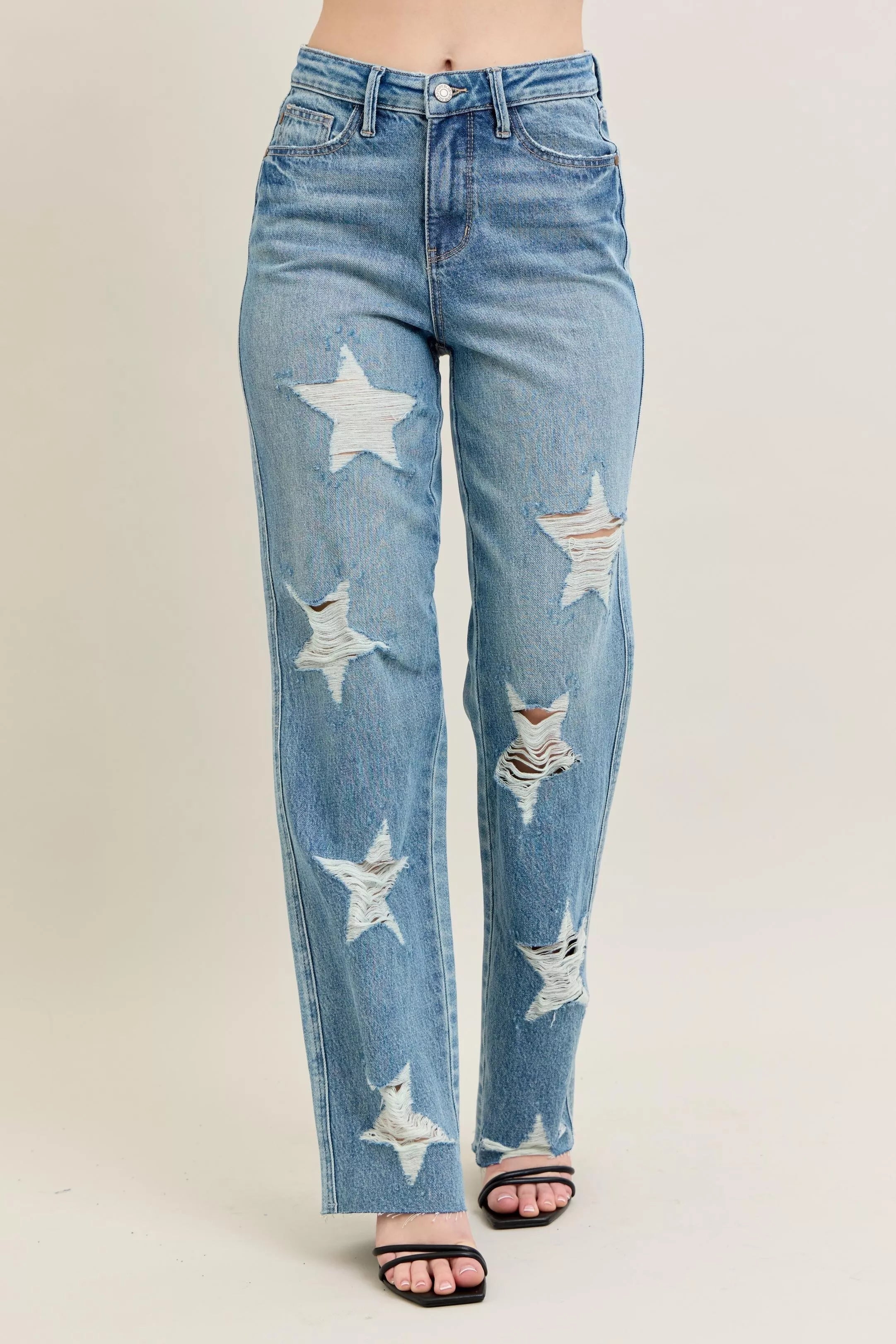 Judy Blue Full Size High Waist  Rigid Magic Star Shaped Destroy 90's Straight Jeans Plus Size