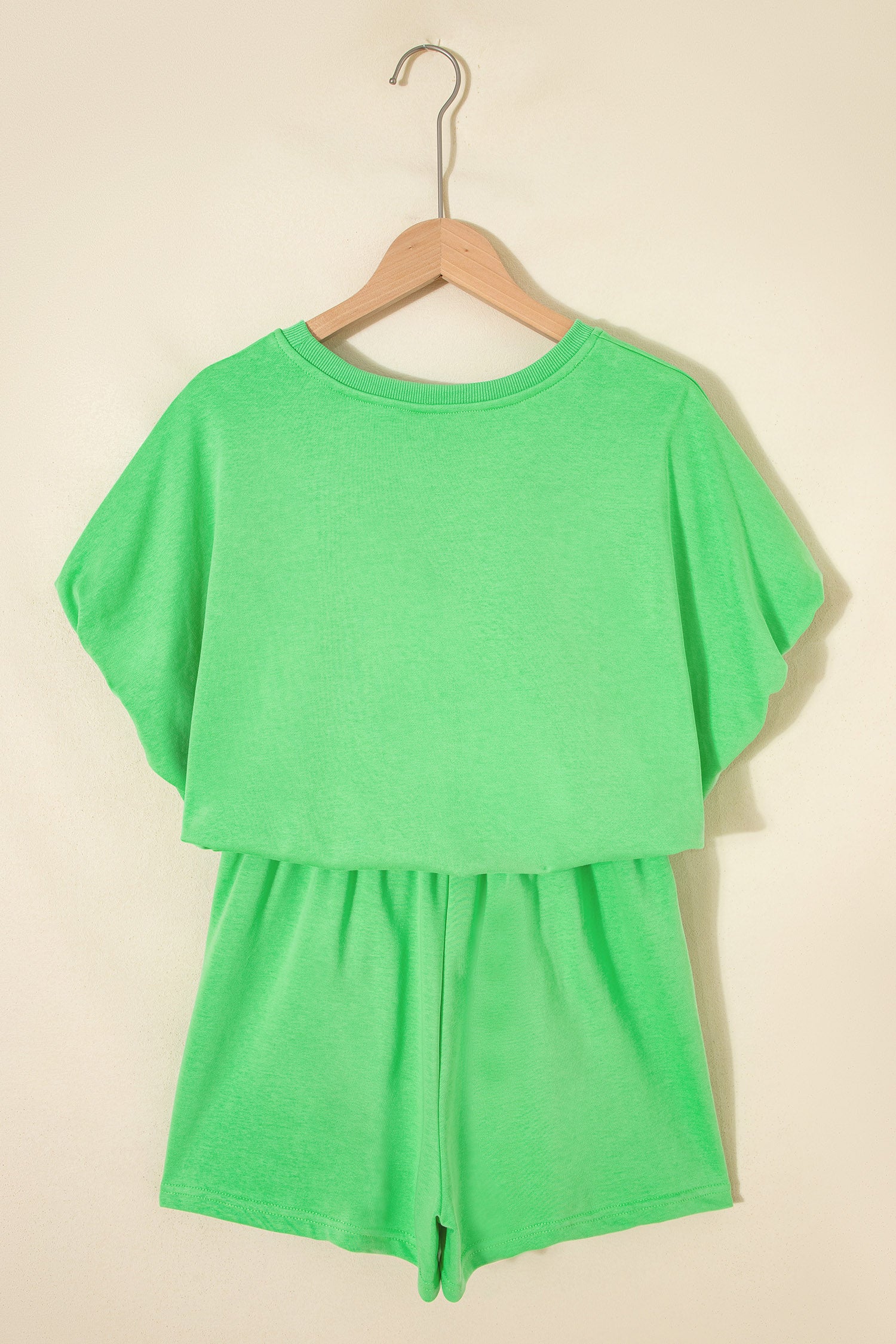 Light Blue Solid Color Puffy Loose Top Drawstring Shorts 2pcs Outfit