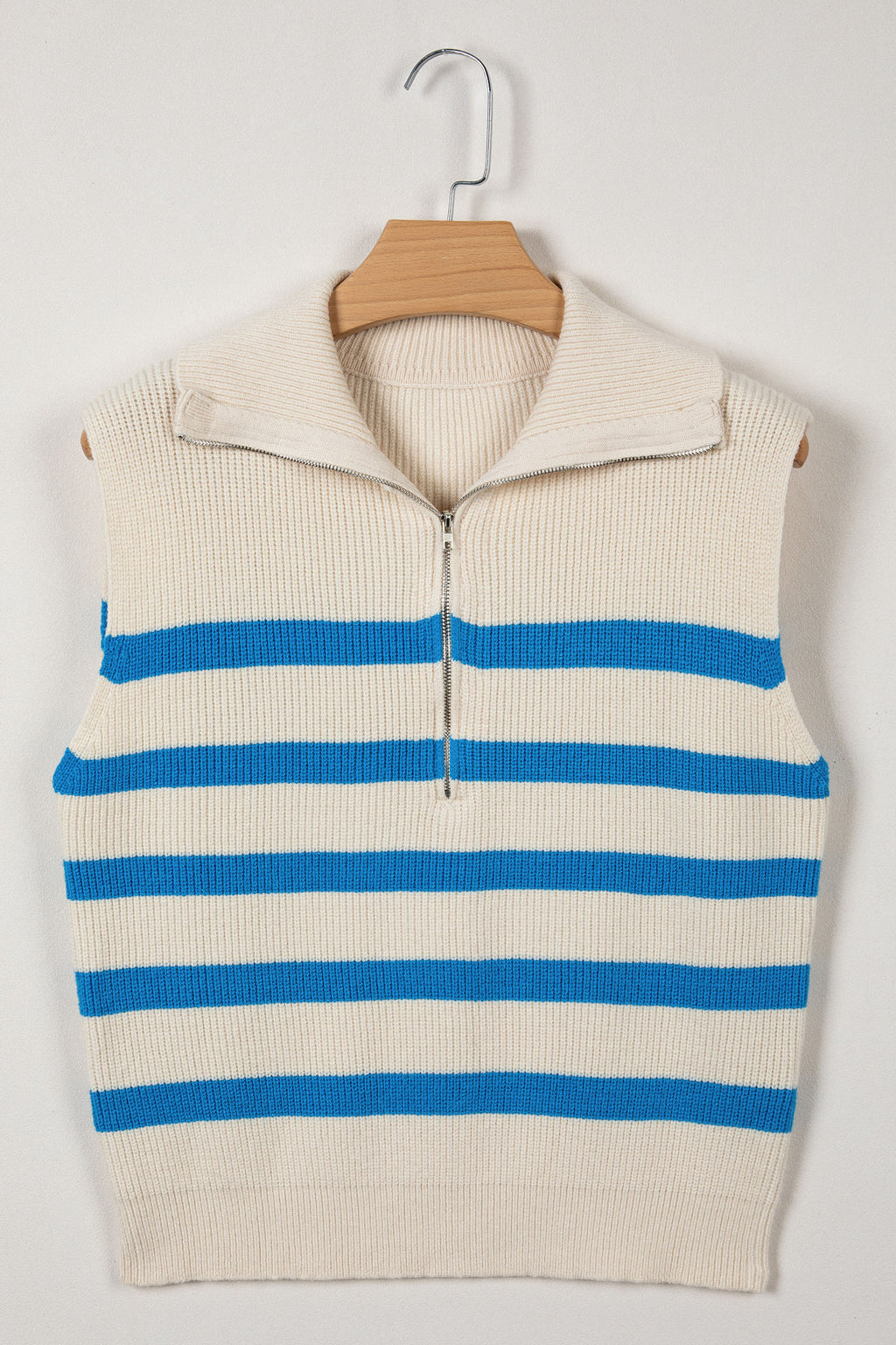 Blackish Green Ribbed Half Zip Collared Sweater Vest