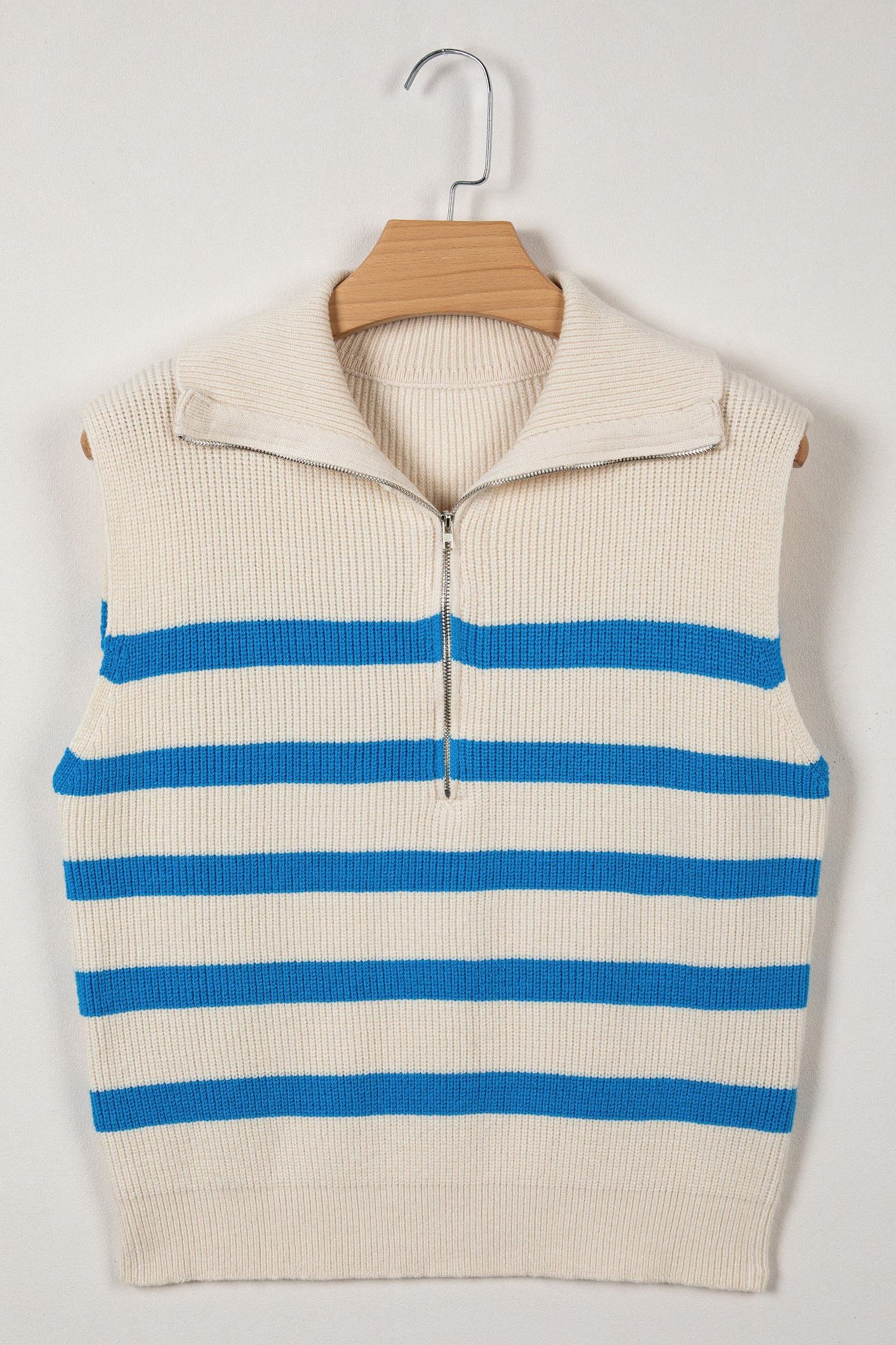 Blackish Green Ribbed Half Zip Collared Sweater Vest