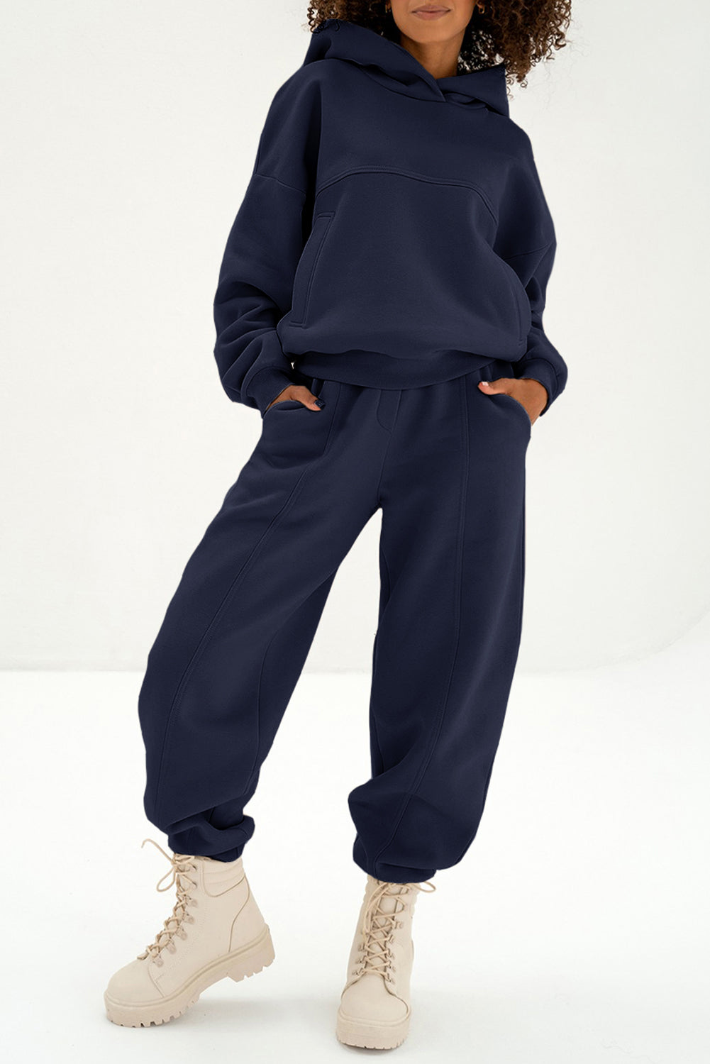 Gray Solid Exposed Seams Hoodie and Joggers Activewear Set