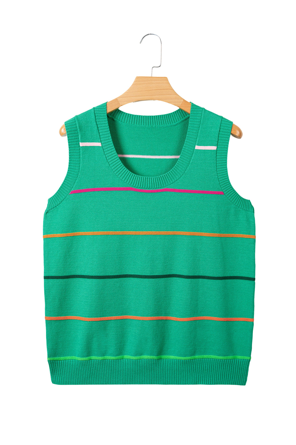 Sky Blue Stripe Round Neck Knitted Sweater Tank