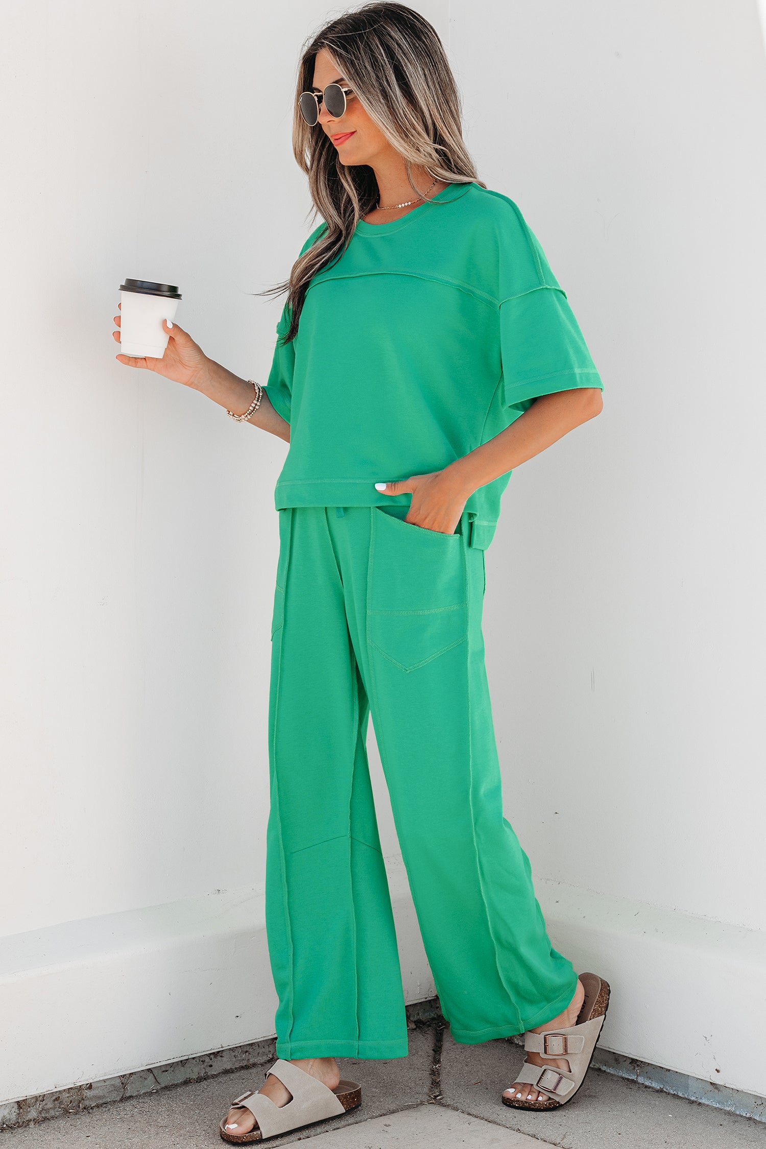 Orchid Bouquet Drop Shoulder Boxy Tee and Barrel Pants Set