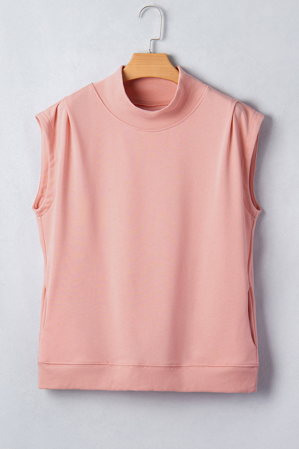 Light Grey Solid Color High Neck Cap Sleeve Loose Top