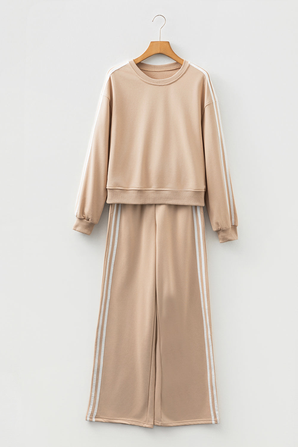 Fiery Red Varsity Striped Detail Crewneck Pullover Elastic Sweatpants 2pcs Outfit