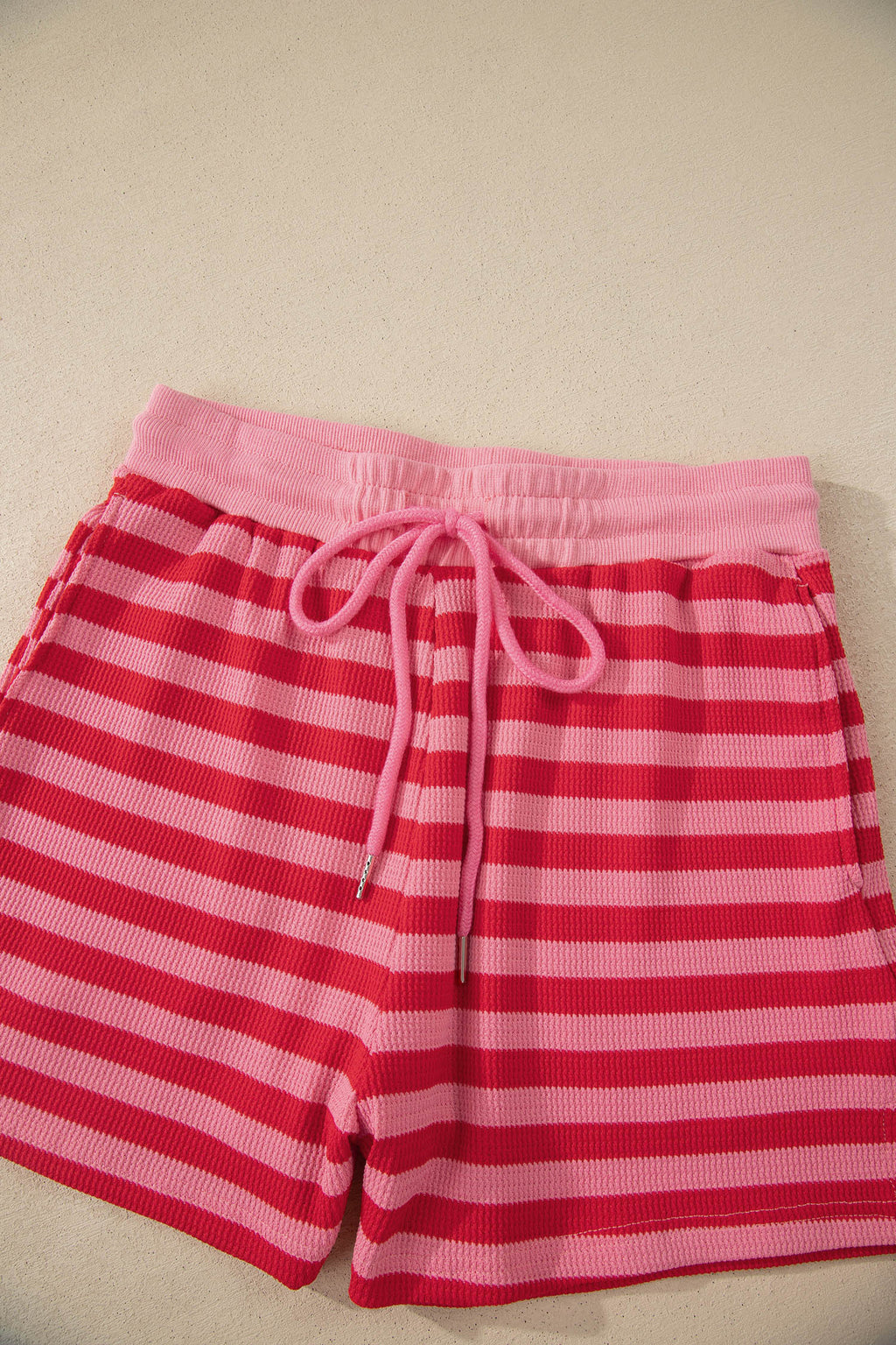 Pink Stripe Puff Short Sleeve T Shirt Matching Shorts Set