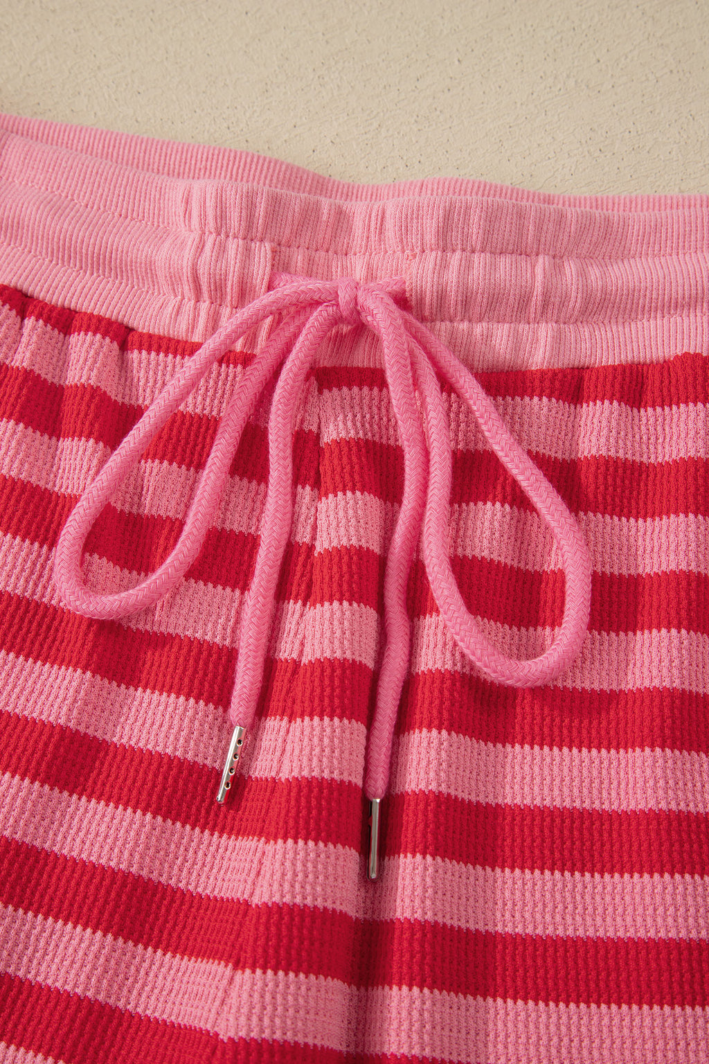 Pink Stripe Puff Short Sleeve T Shirt Matching Shorts Set