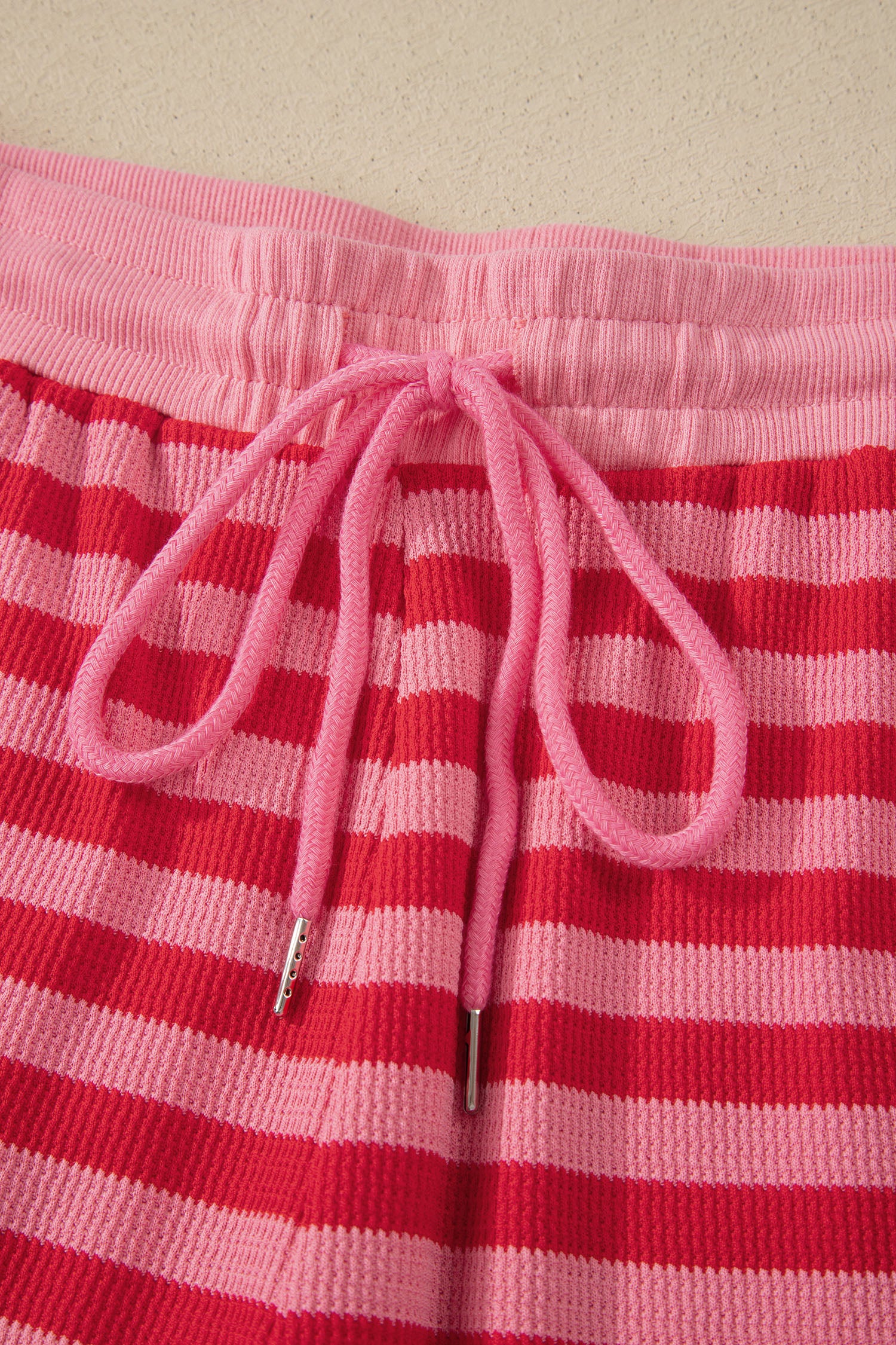 Pink Stripe Puff Short Sleeve T Shirt Matching Shorts Set