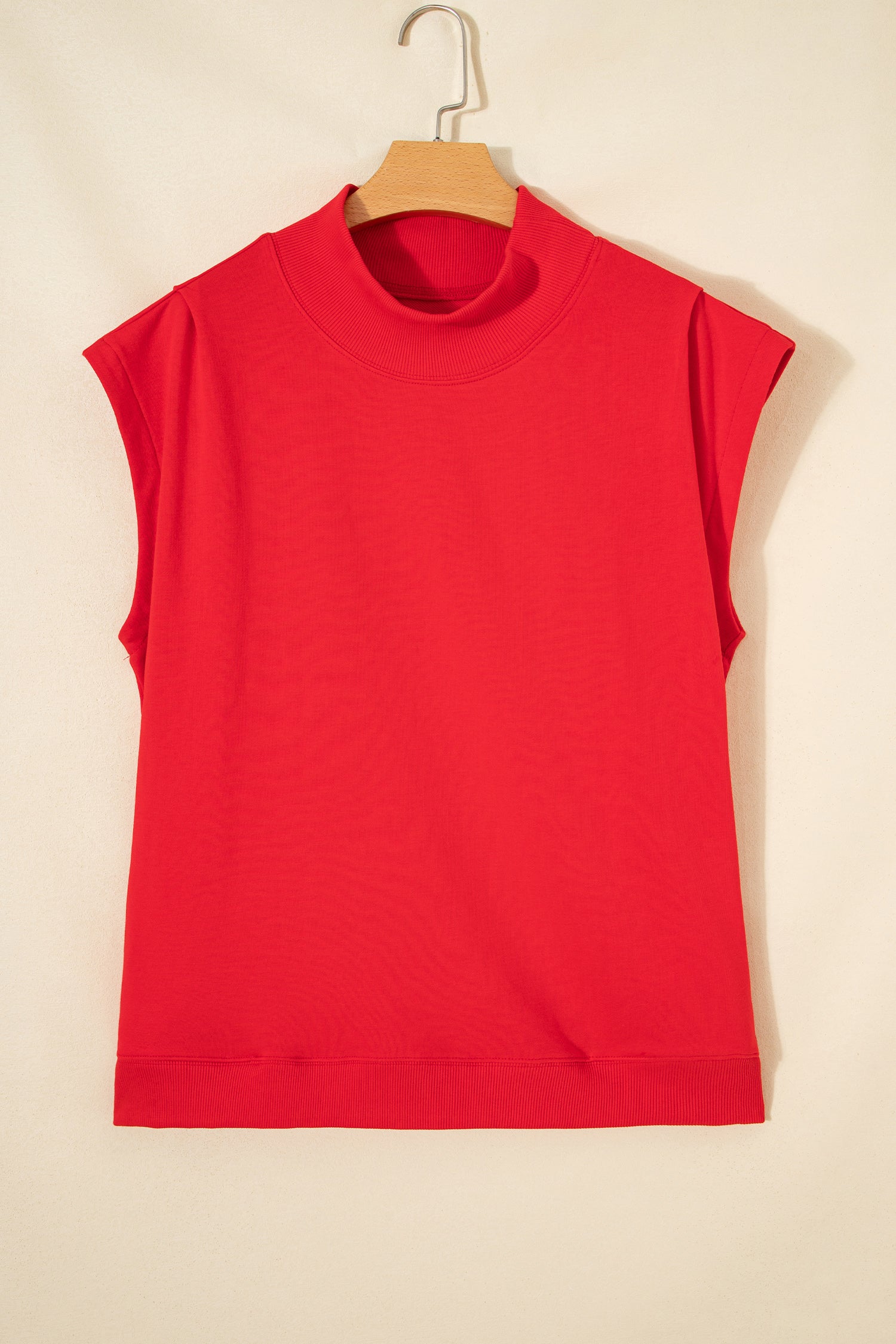 Light Grey Solid Color High Neck Cap Sleeve Loose Top