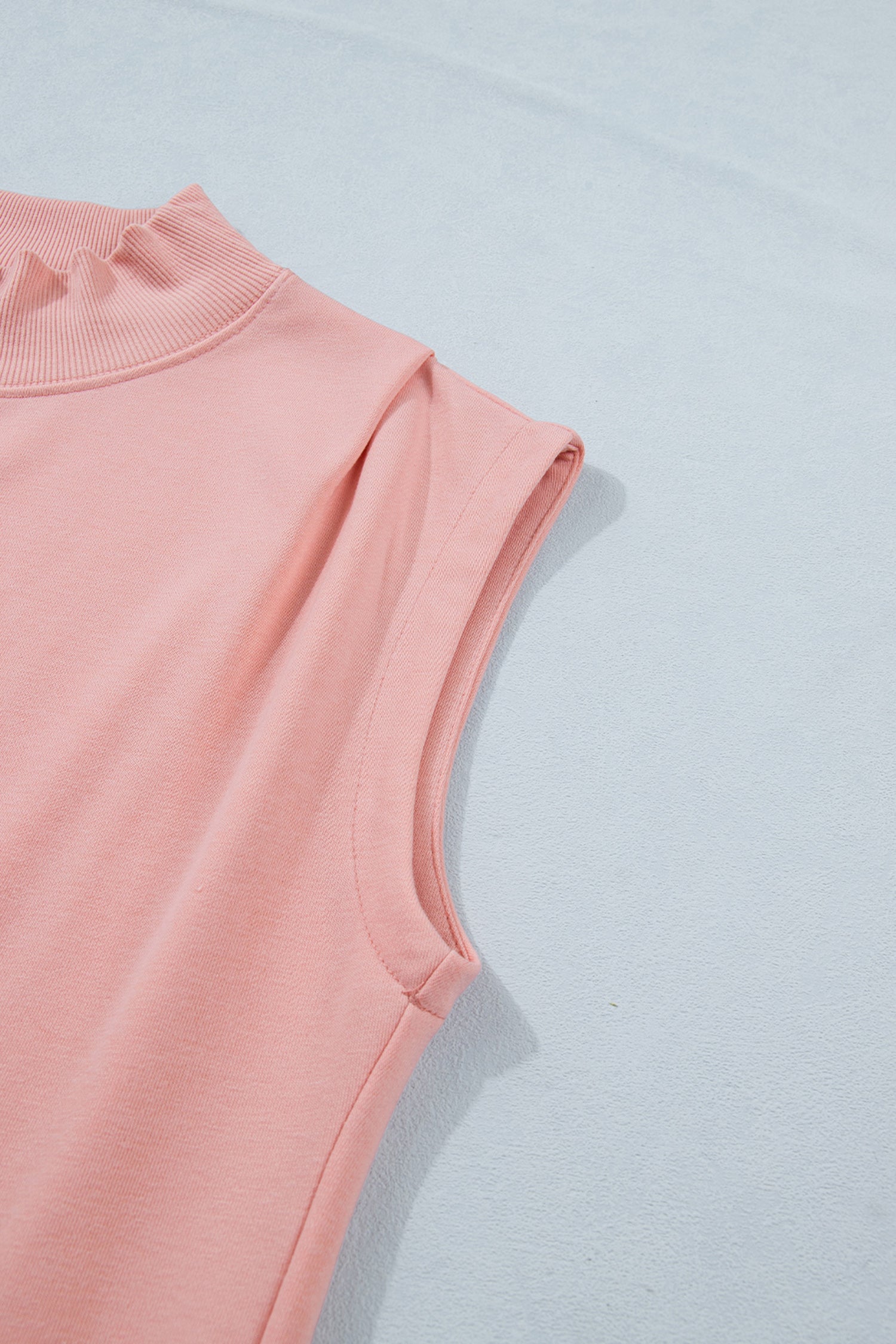Light Grey Solid Color High Neck Cap Sleeve Loose Top