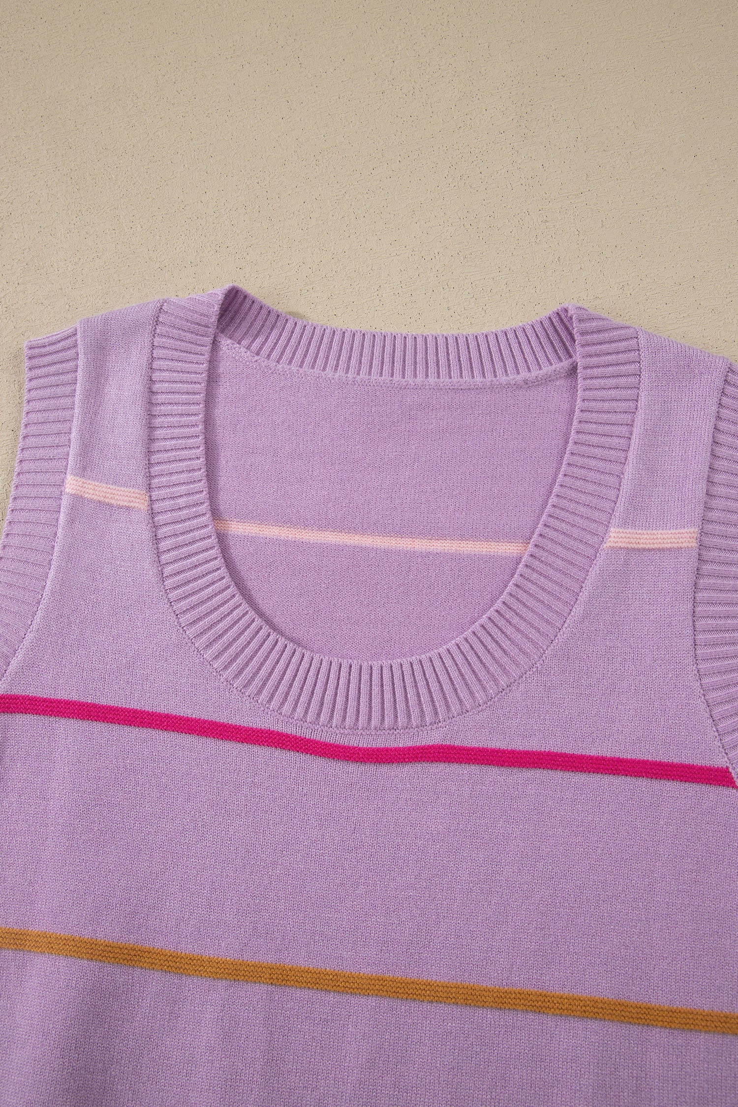 Sky Blue Stripe Round Neck Knitted Sweater Tank