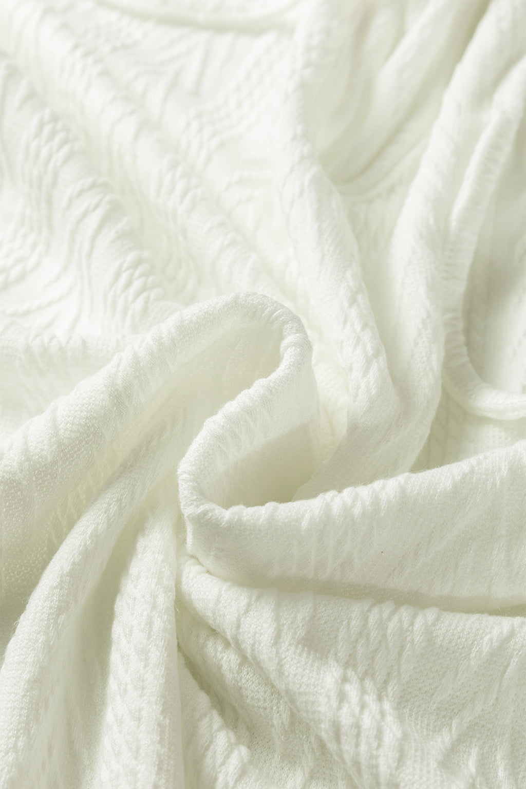 Beige Floral Patchwork Textured Knit Drawstring V Neck Blouse