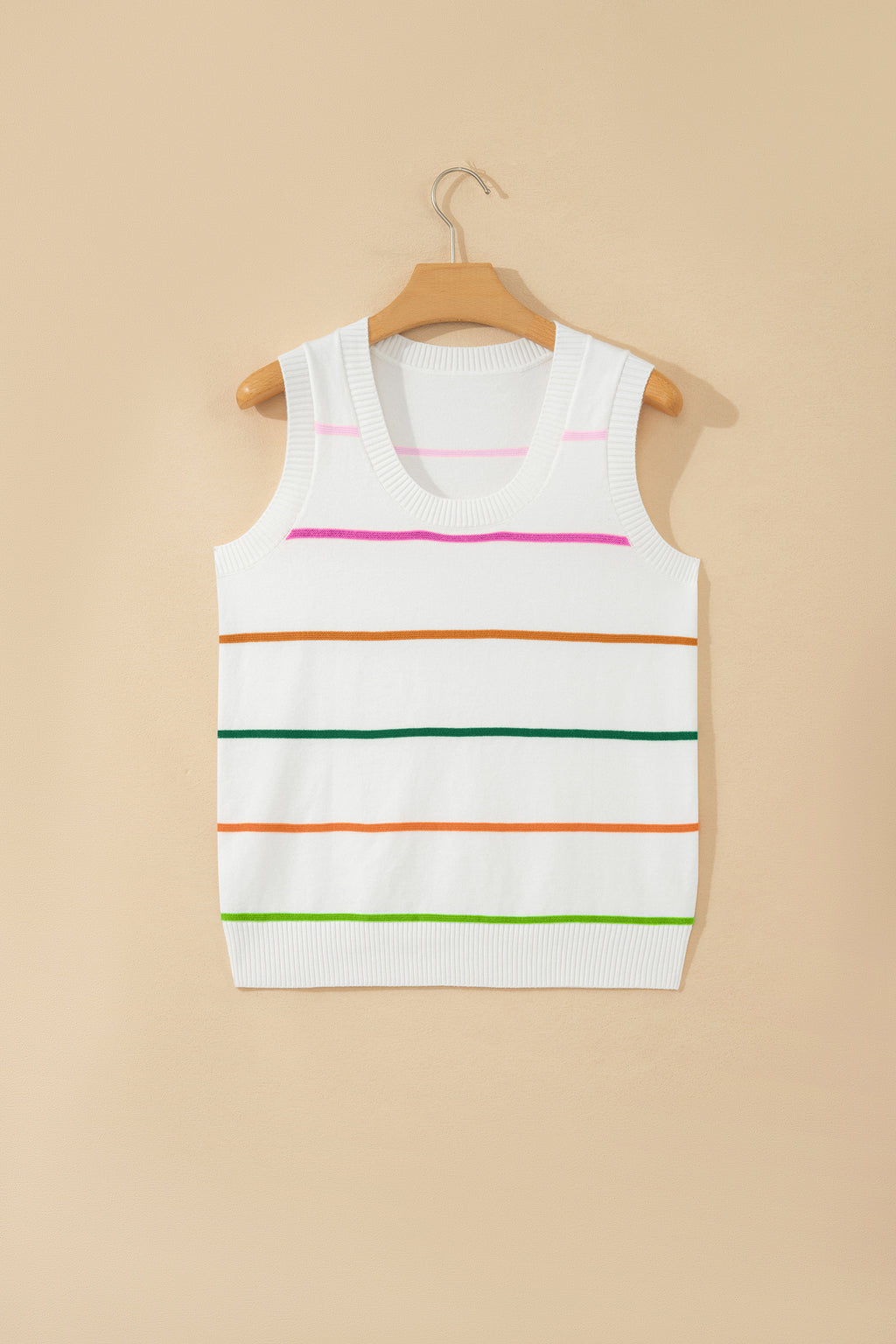 Sky Blue Stripe Round Neck Knitted Sweater Tank