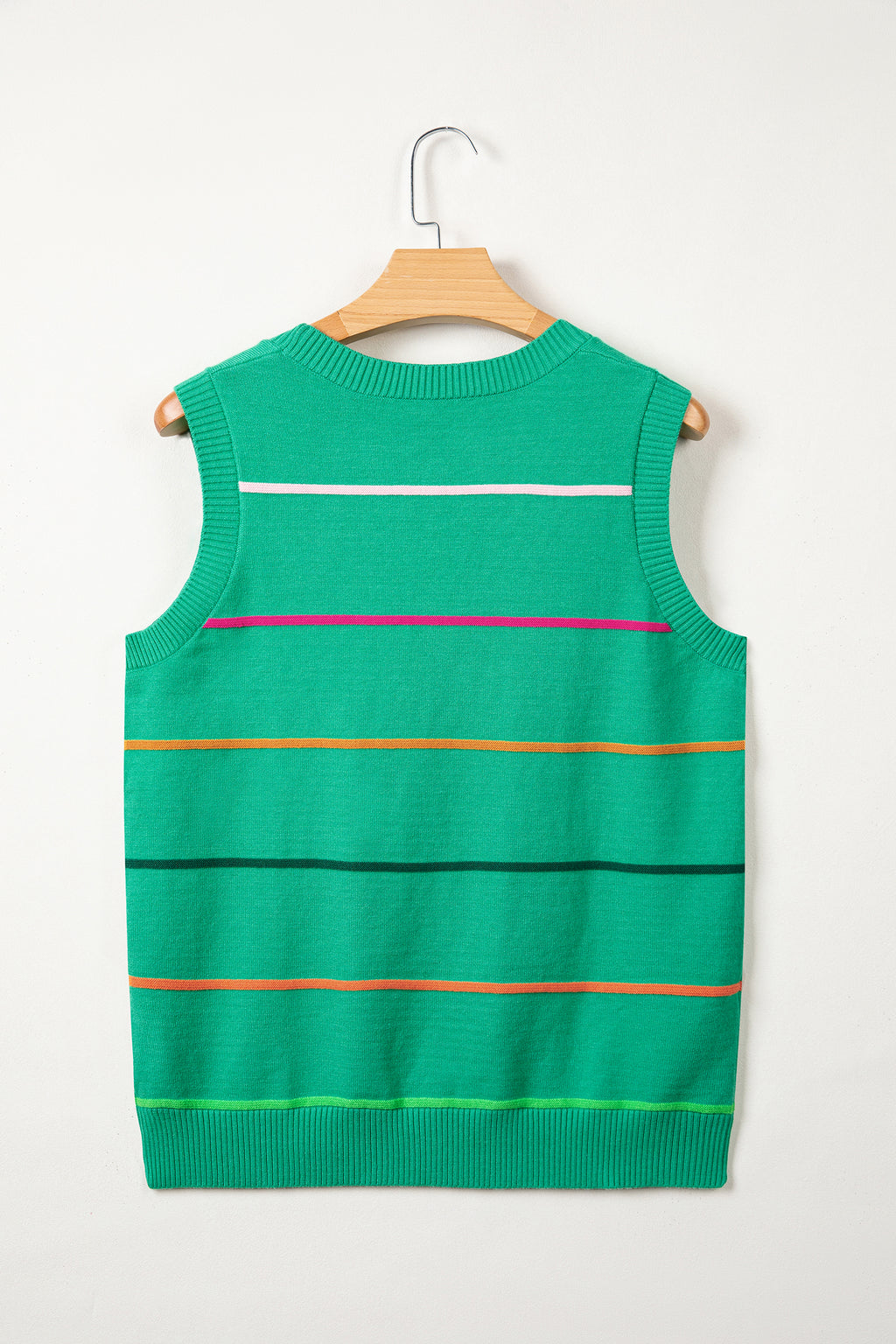 Sky Blue Stripe Round Neck Knitted Sweater Tank